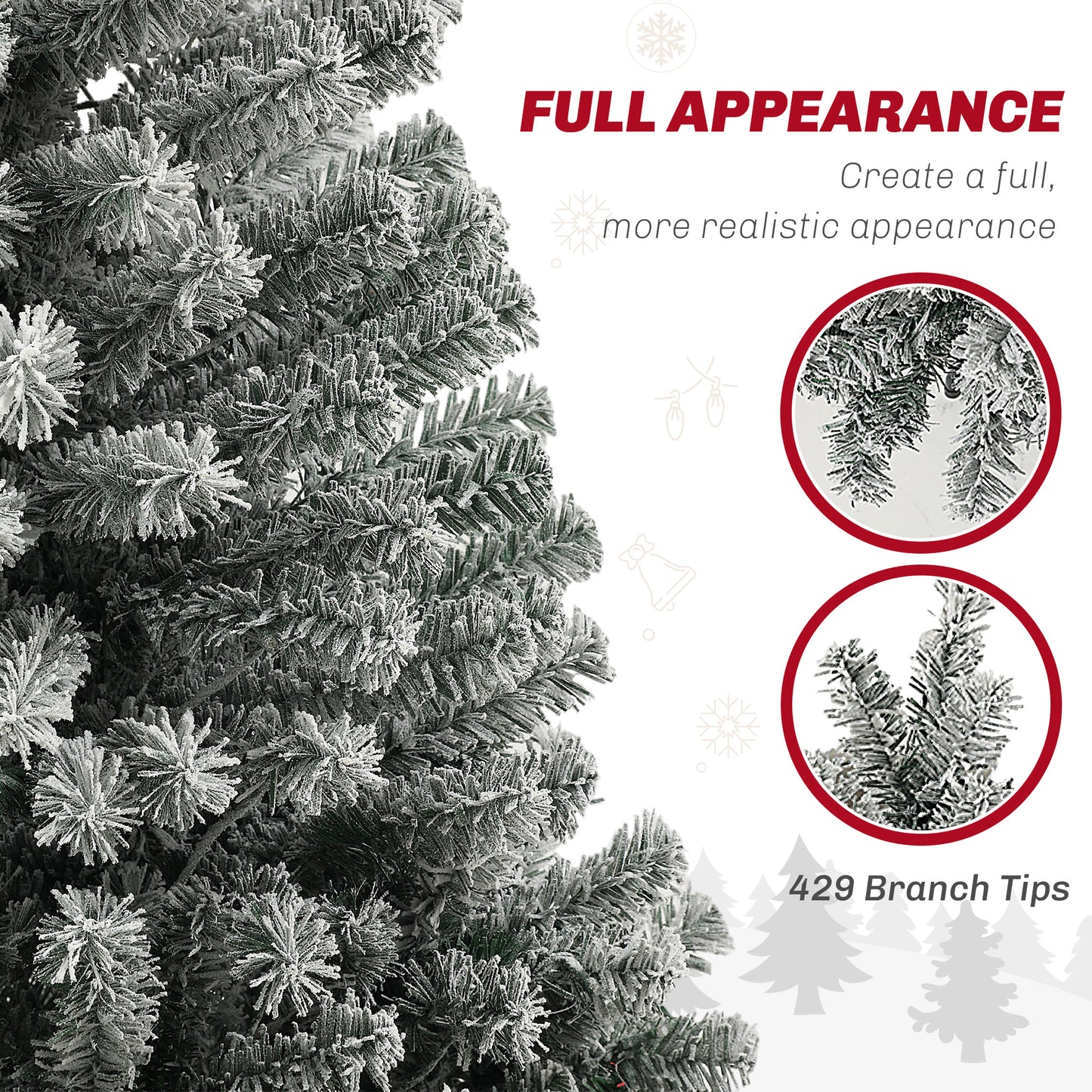 HOMCOM 9ft Prelit Pencil Artificial Christmas Tree, Flocked Xmas Tree with Remote, Dual Colour LEDs, 895 Tips, Metal Stand