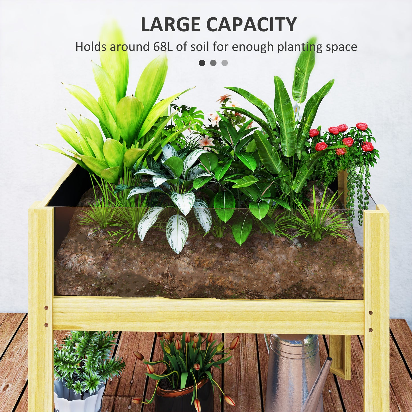 Outsunny Wooden Raised Garden Bed with Acrylic Panels, Raised Planter Box with Drainage Holes, 43.3" x 19.7" x 31.5"