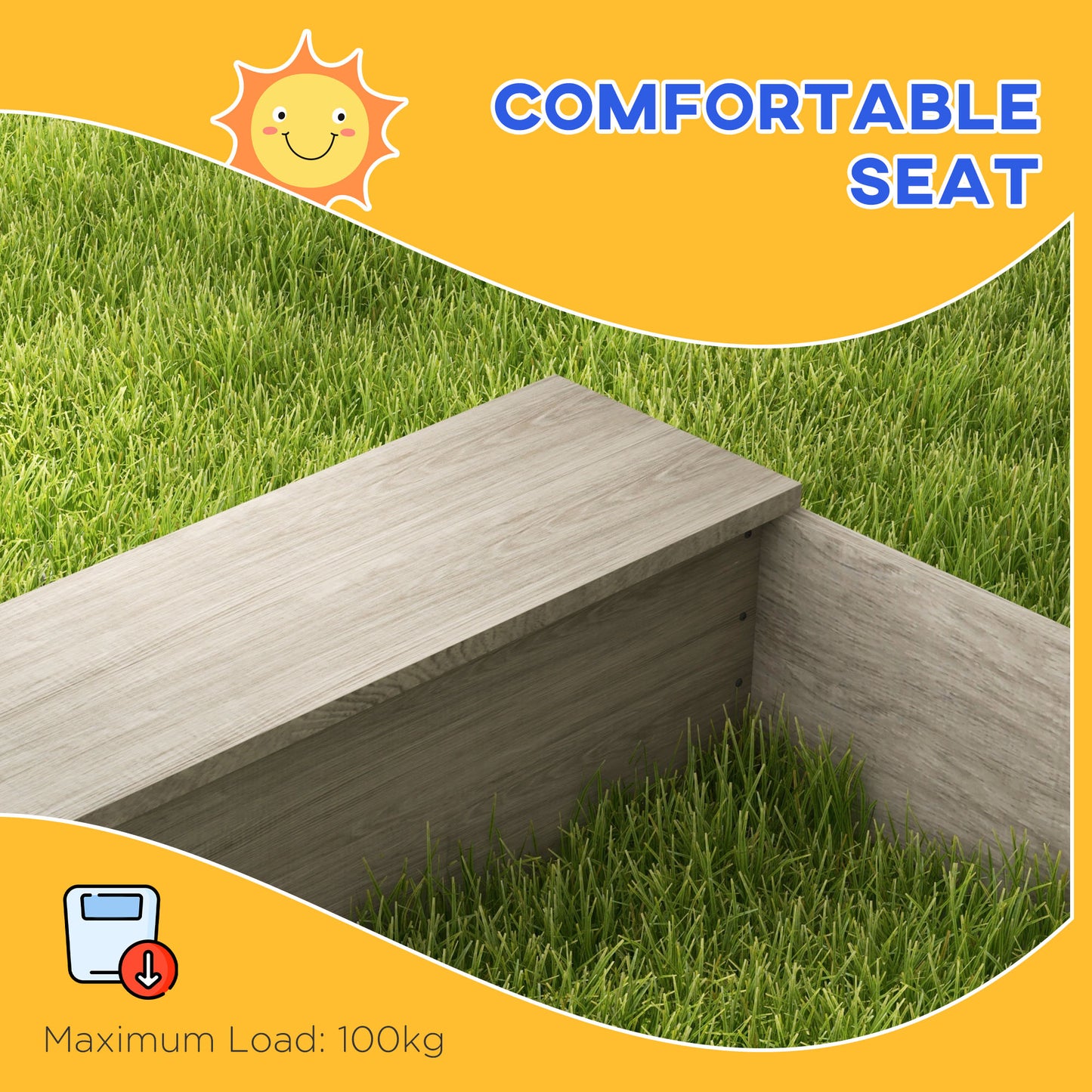 Outsunny Wooden Kids Sandbox with Liner, Kitchen Design for Garden, Backyard