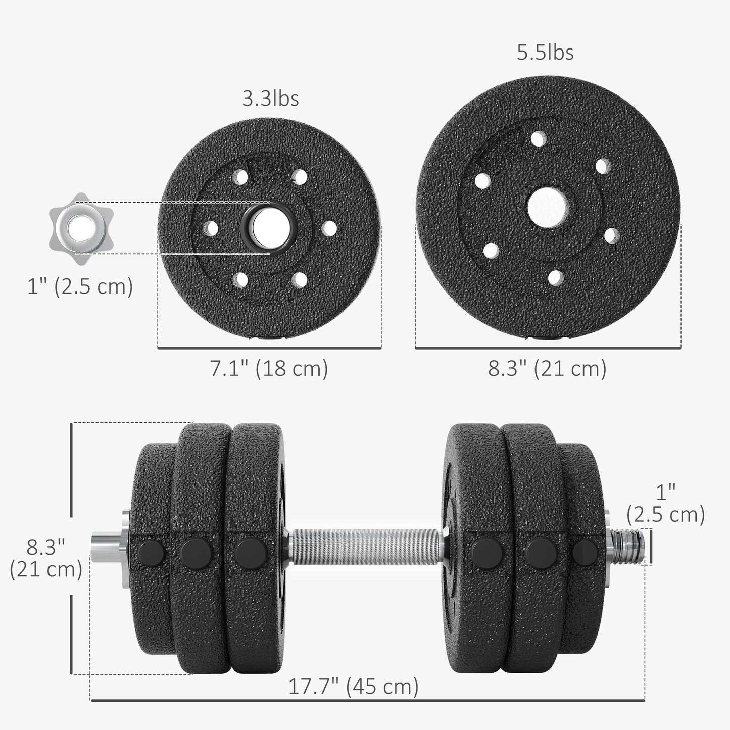 Soozier 66 lbs Adjustable Dumbbells Weight Set Dumbbell Hand Weight Barbell for Body Fitness Lifting Training for Home Office Gym, Black
