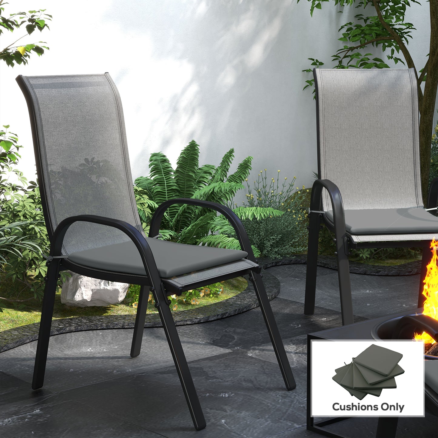 Outsunny 6-Piece Seat Cushion Pillows Replacement, Patio Chair Cushions Set with Ties for Indoor Outdoor, Charcoal Grey