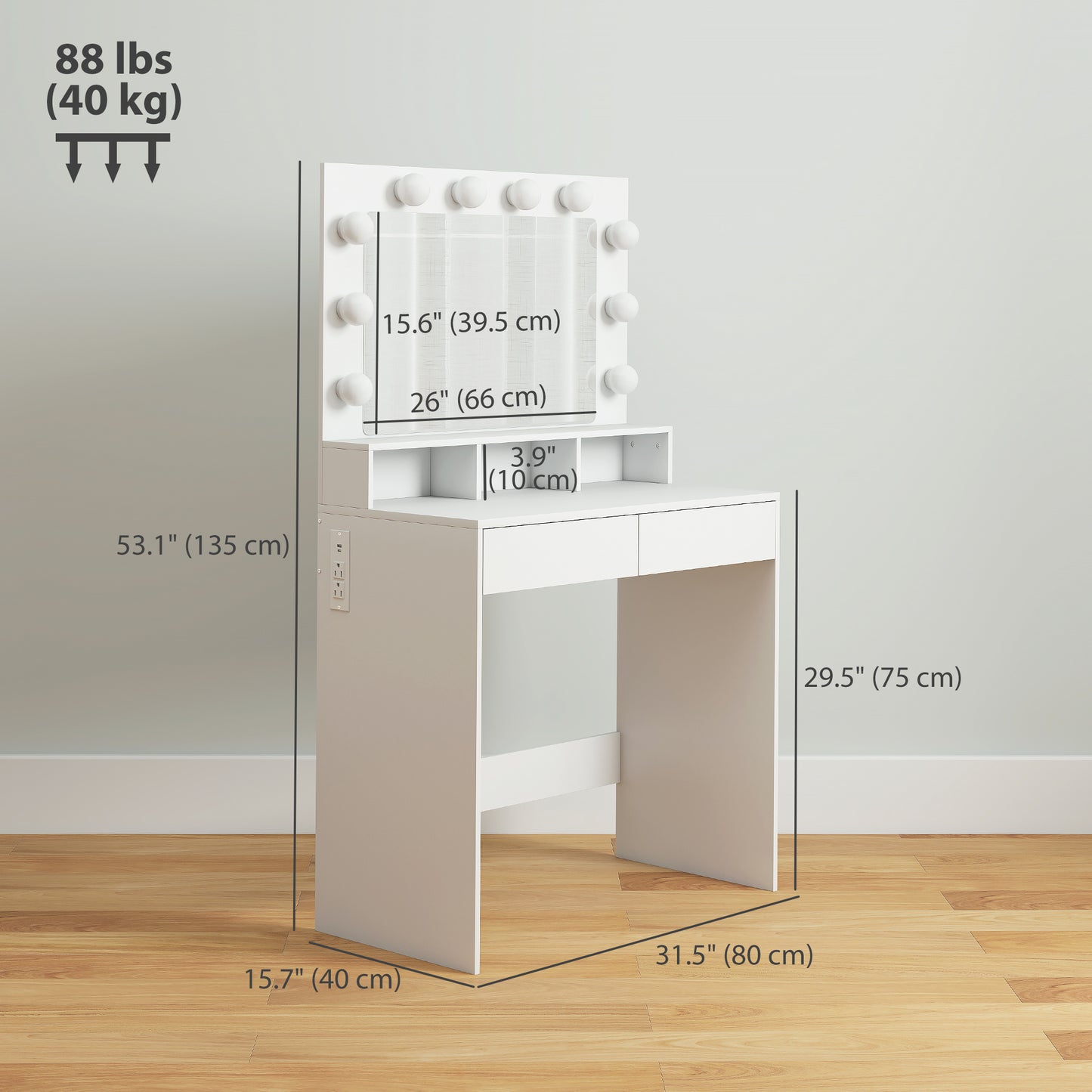 HOMCOM Vanity Table, Makeup Dressing Table with LED Lighting Mirror, Drawers, for Bedroom, Black