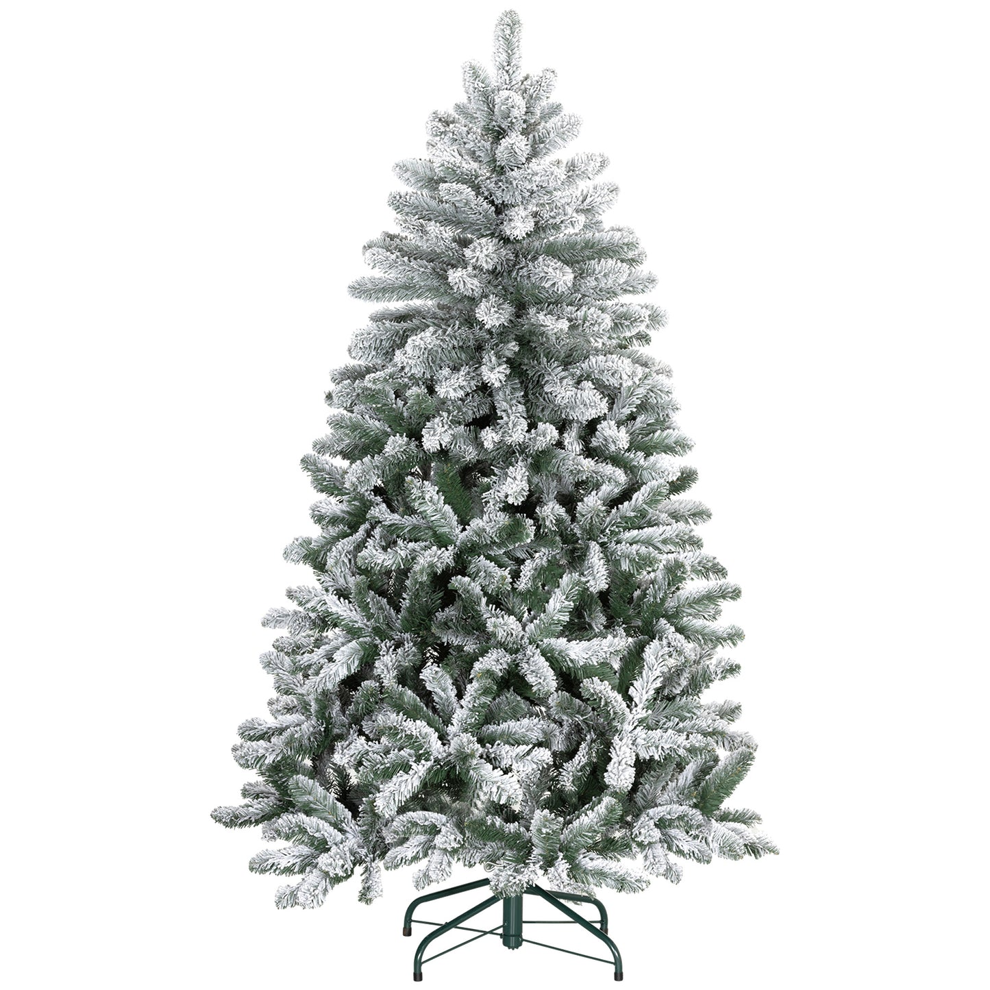 HOMCOM 5 Foot Artificial Flocked Christmas Tree with Snow, Metal Stand, Hinged Xmas Tree for Home Office Holiday