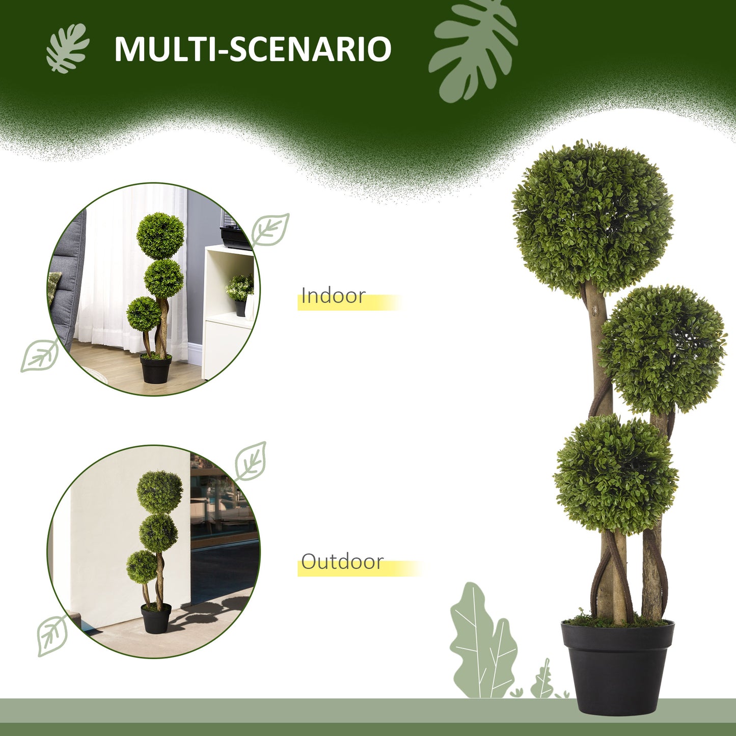 HOMCOM Set of 2 3FT Artificial Tree Bamboo Tree Fake Plants in Pot for Home Office Living Room Decor, Green
