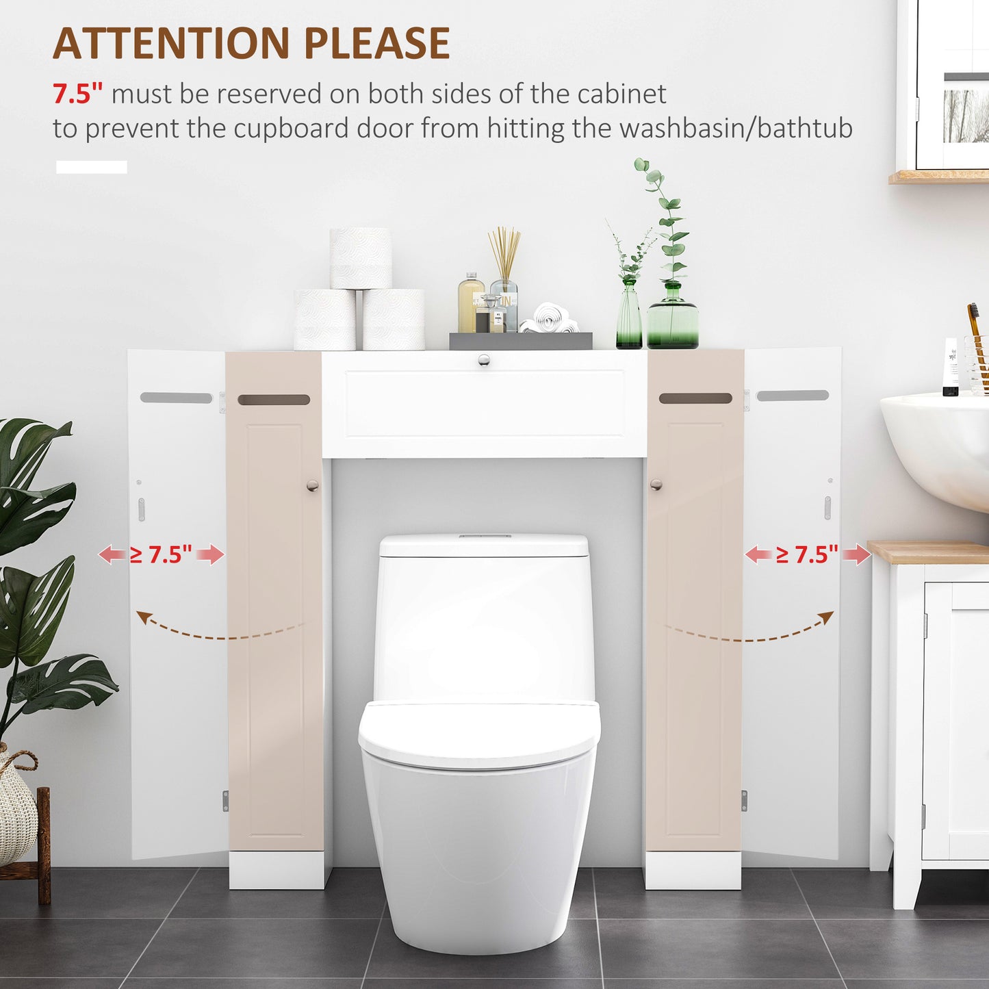 kleankin Over the Toilet Storage Cabinet, Freestanding Bathroom Organizers Cabinet with Flip Up Door and Adjustable Shelves for Laundry Room, White