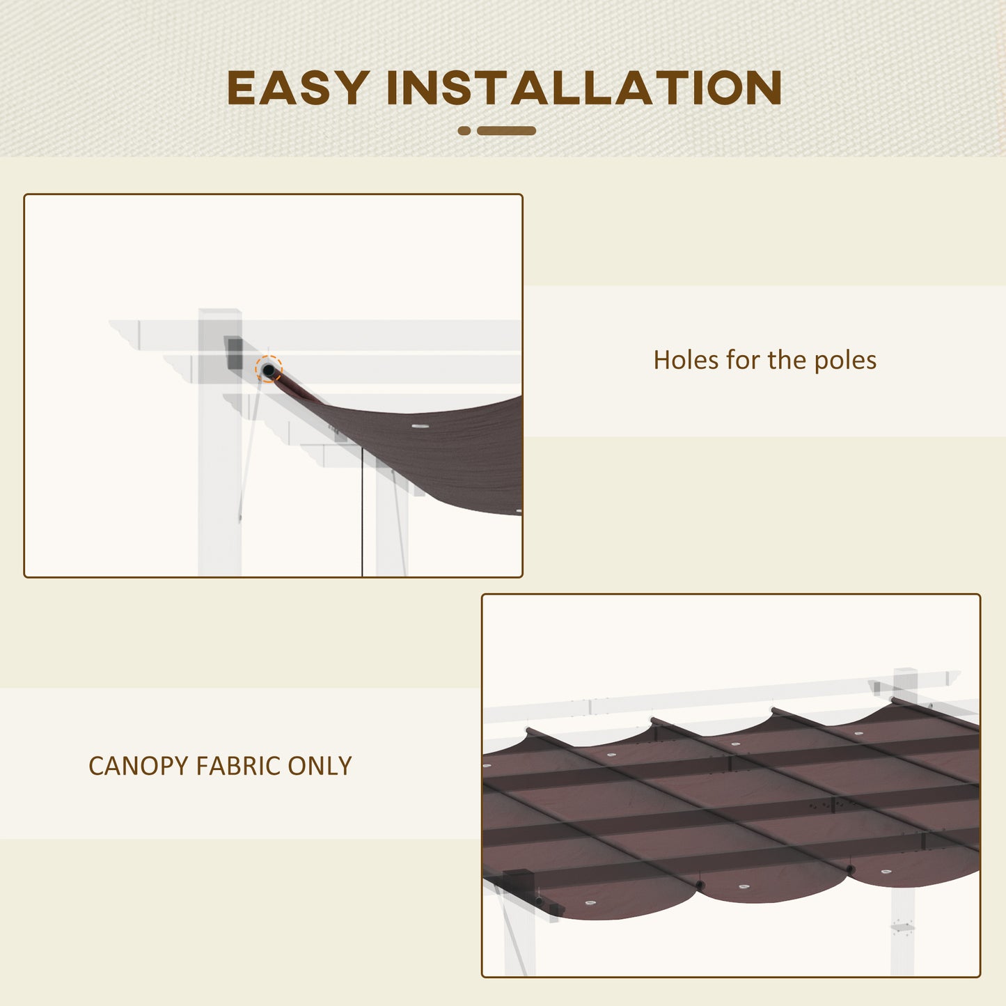 Outsunny Retractable Replacement Pergola Canopy for 10' x 10' Pergola, Pergola Cover Replacement, Cream White