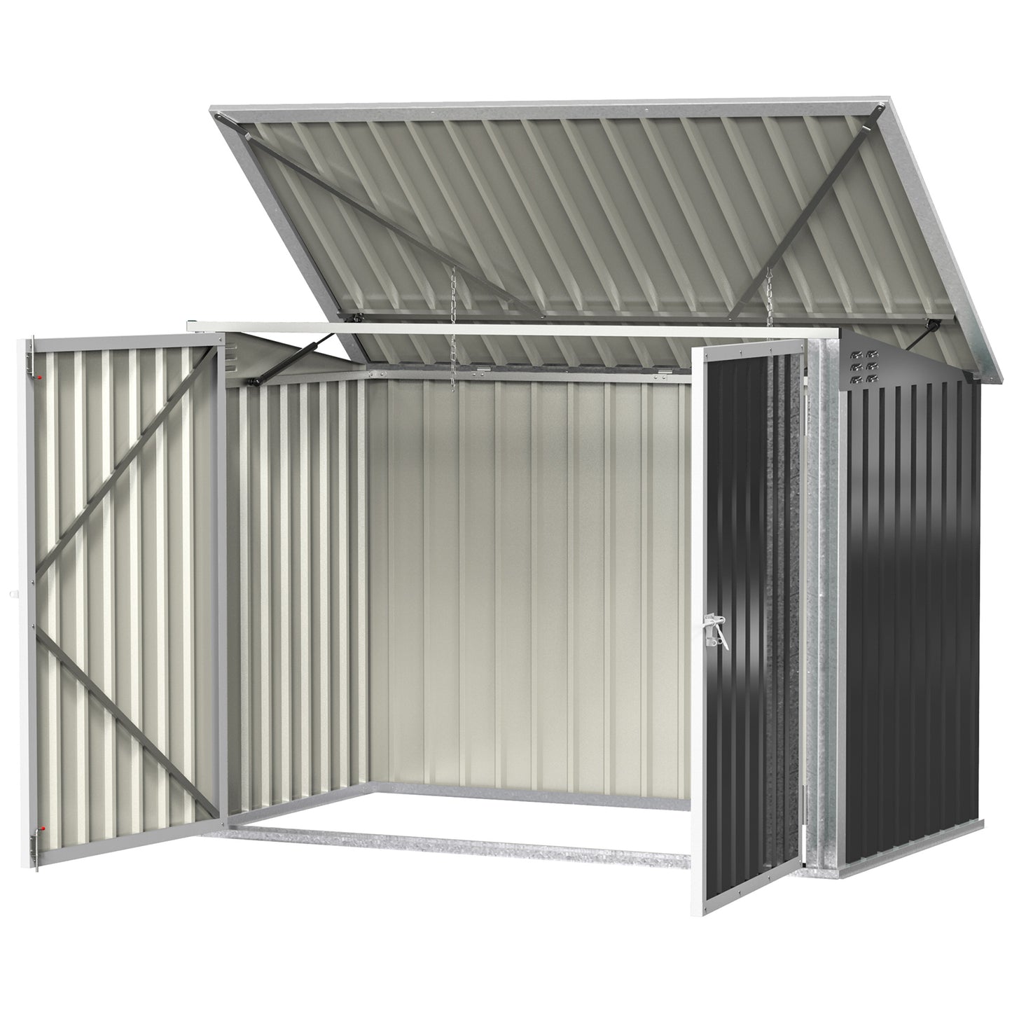 Outsunny Outdoor Metal Storage Shed Garden Garbage Can Organizer with Double Door and Vents for 2 Trash Cans, Dark Grey