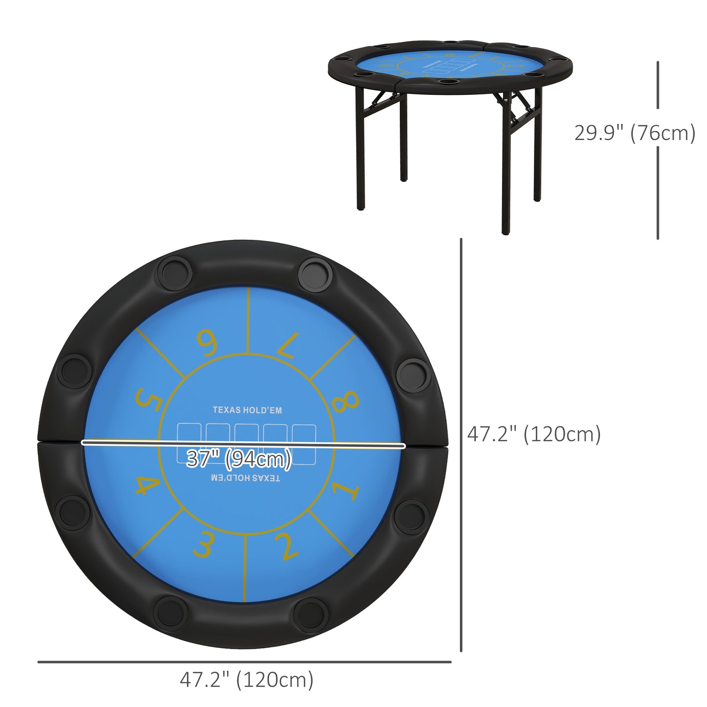 Soozier Foldable Poker Table Blackjack Texas Holdem Poker Game Table with Cup Holders, 47" Round, Black