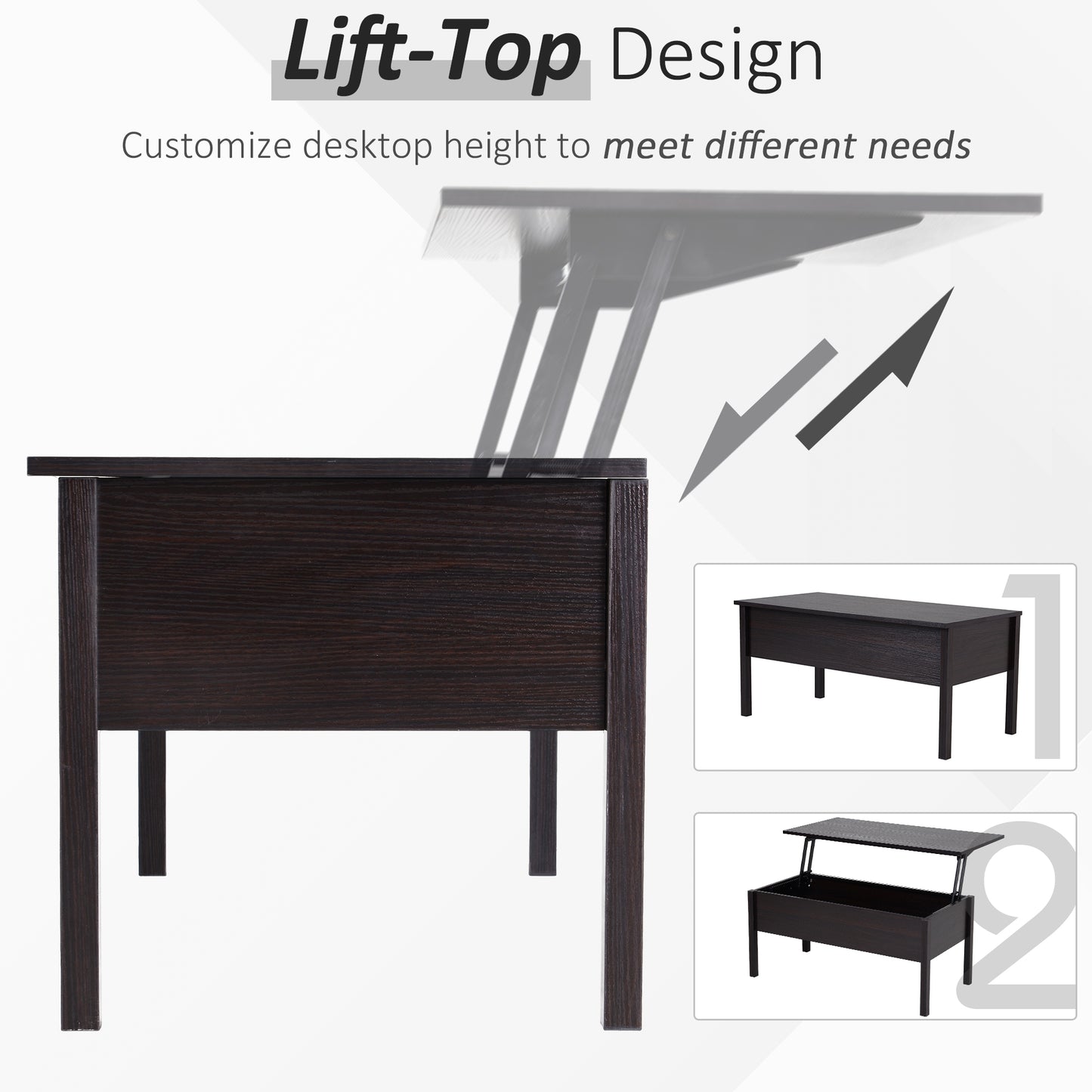 HOMCOM 39" Modern Lift Top Coffee Table with Hidden Storage Compartment, Center Table for Living Room, Grey