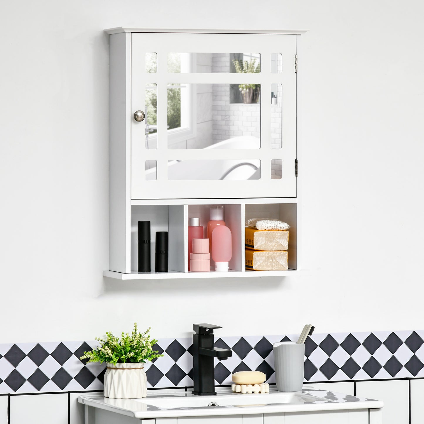 kleankin Bathroom Cabinet Wall Mount with Mirror Door 3 Shelf Organizer for Bathroom, Kitchen, Bedroom, Grey