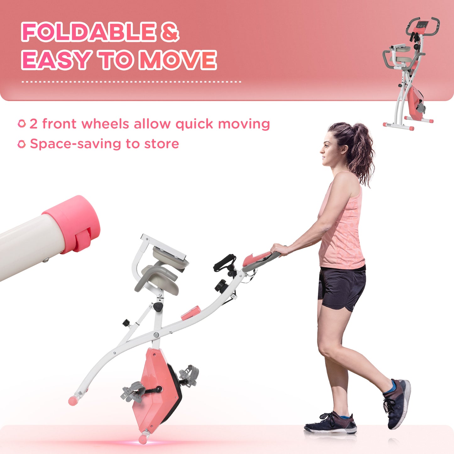 Soozier 3 in 1 Folding Exercise Bike, Foldable Stationary Bike with 8-Level Magnetic Resistance, Adjustable Seat, Black