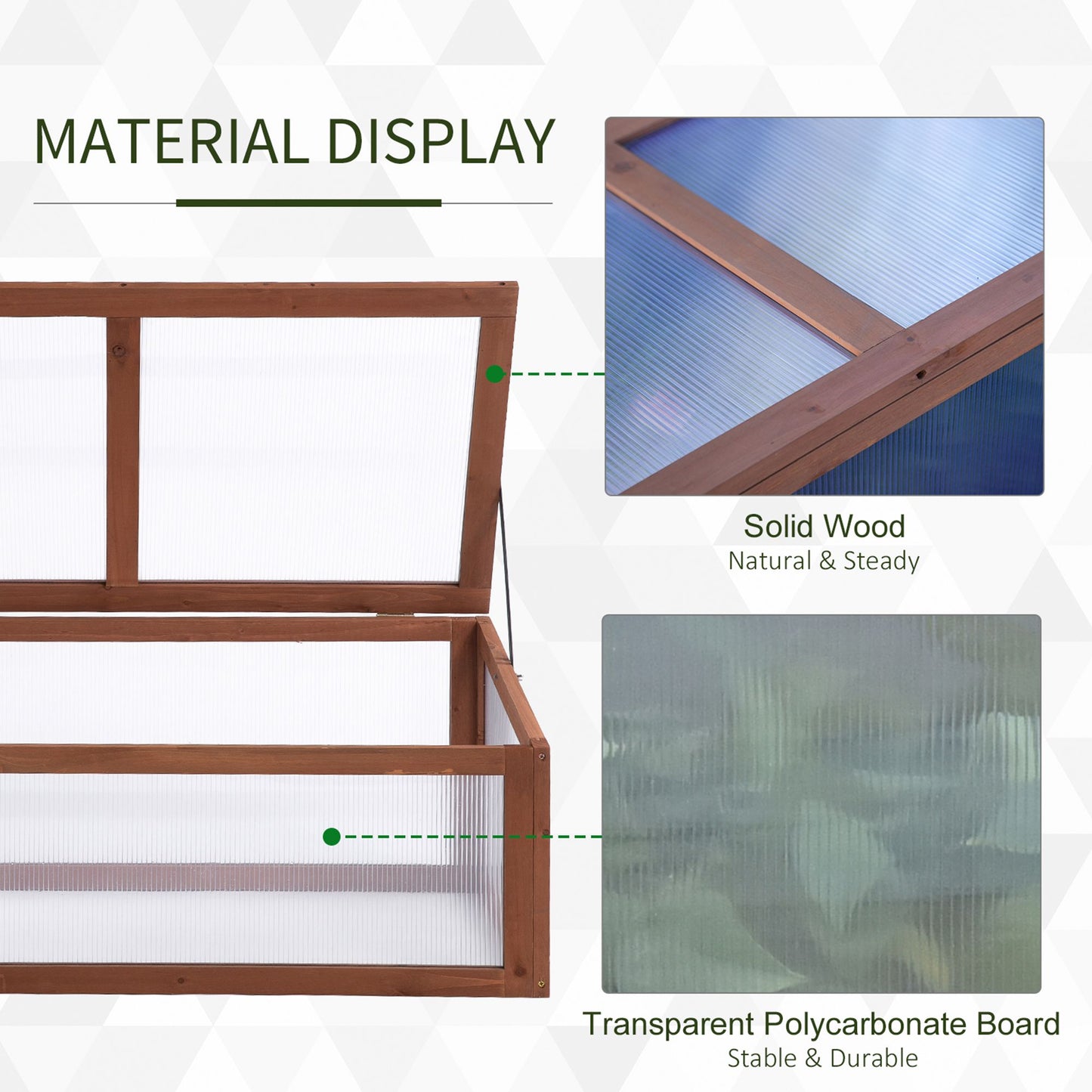 Outsunny 39" x 26" x 16" Wooden Cold Frame with Openable and Tilted Top Cover, Small Polycarbonate Planter Box for Flowers, Vegetables, Plants, Brown