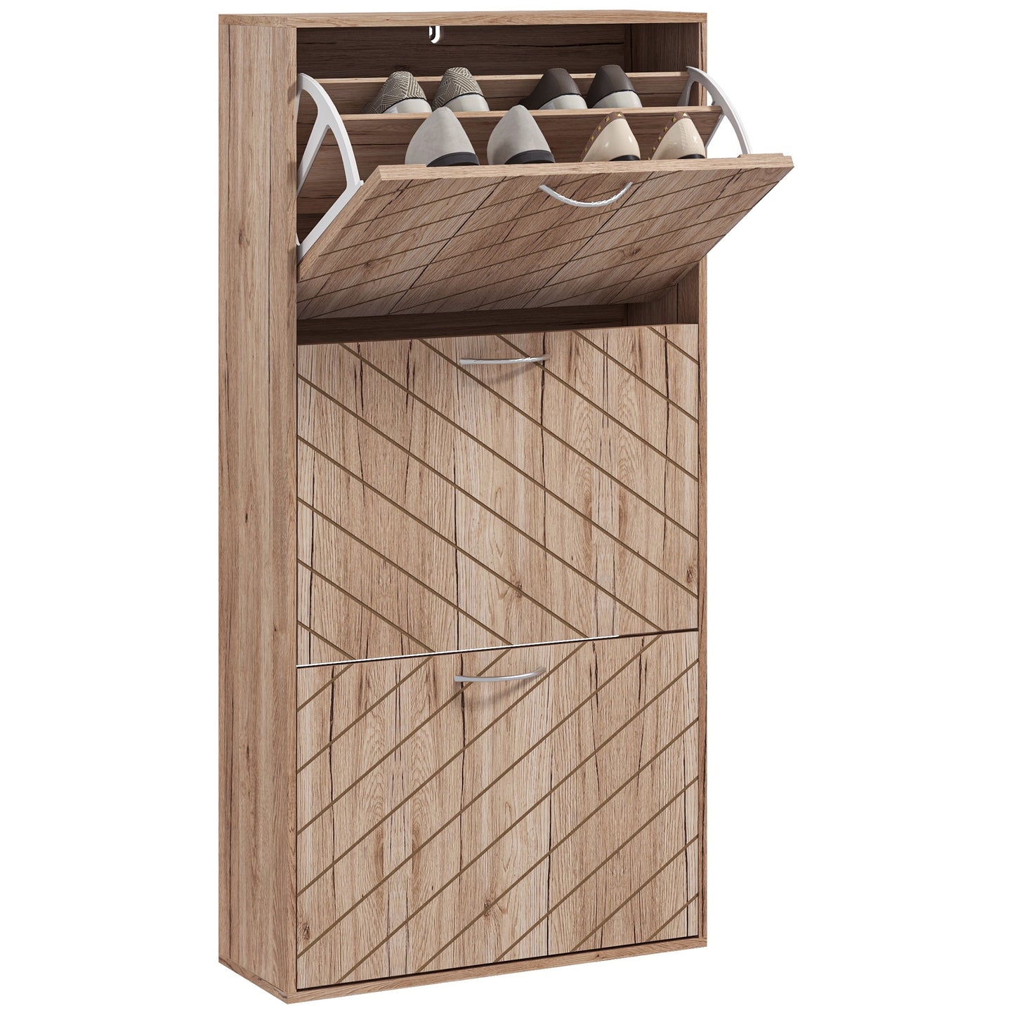 HOMCOM Shoe Storage Cabinet with 3 Flip Drawers, Narrow and Slim, 12 Pair of Shoes Organizer for Hallway, Entryway