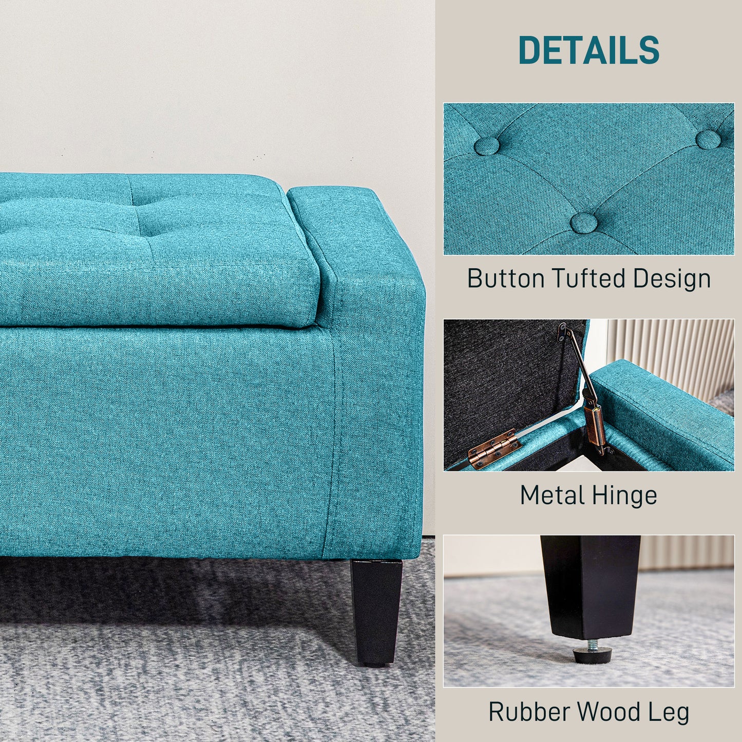 HOMCOM Storage Ottoman Bench Linen-Touch Fabric Tufted Chest Footstool with Flipping Top, Beige