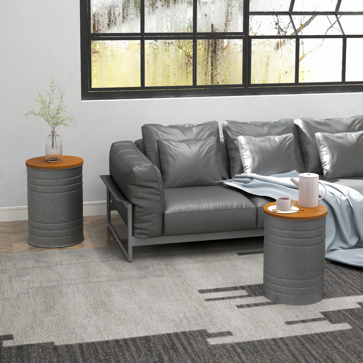 HOMCOM Round Side Table Set of 2, Nesting Coffee Tables w/ Wooden Lid, Metal Frame and Hidden Storage Space for Bedroom, Black