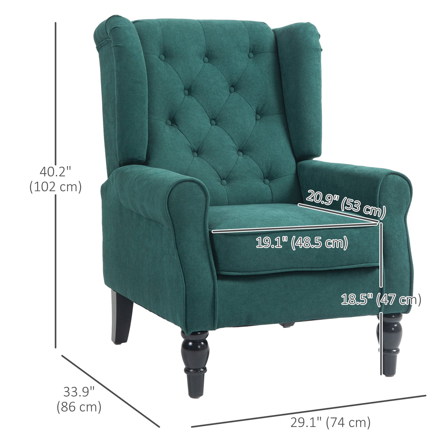 HOMCOM Fabric Accent Chair, Button Tufted Armchair, Upholstered Modern Living Room Chair, Wingback Chair with Wood Legs, Rolled Arms, Thick Padding for Bedroom, White