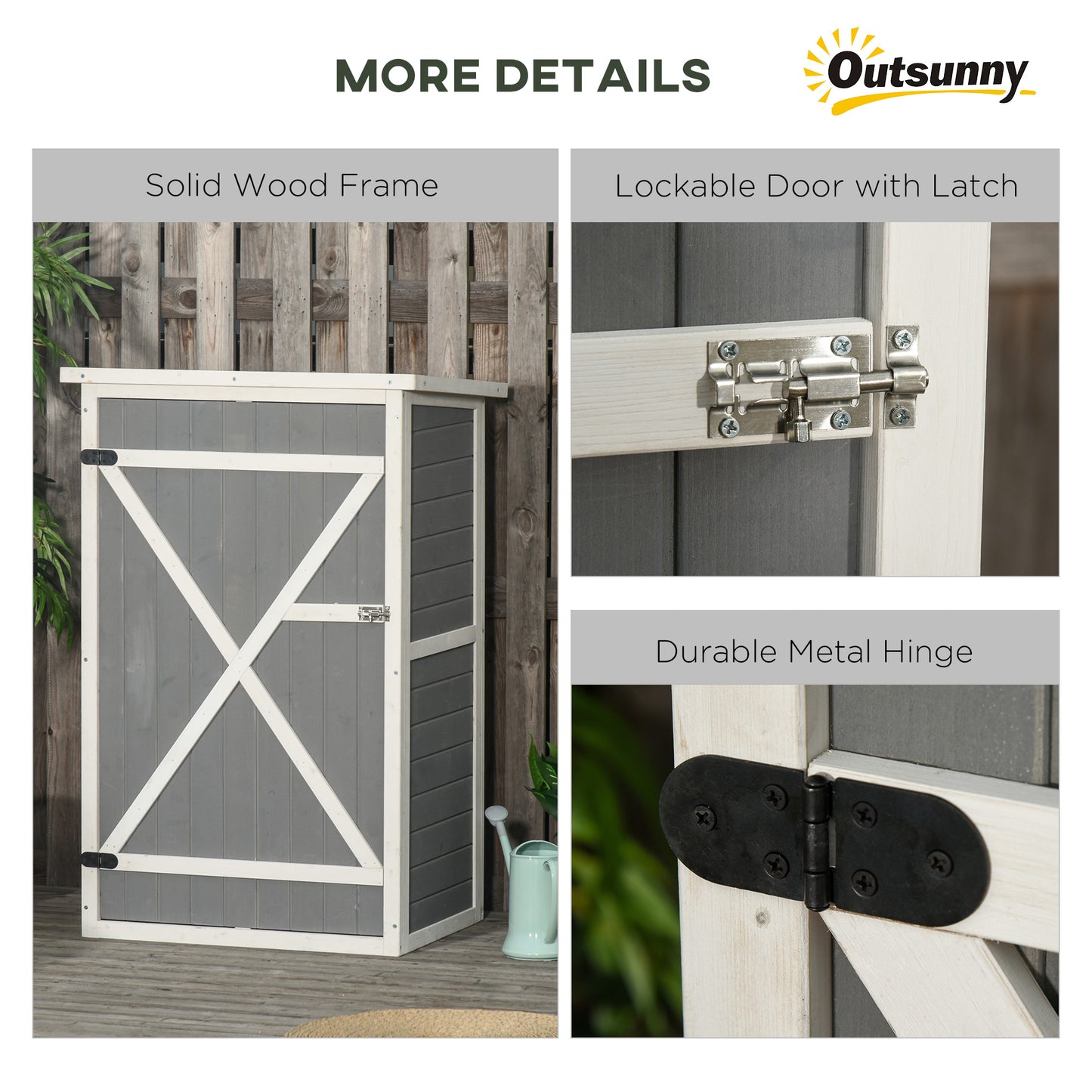 Outsunny 29.9"x21.7"x45.3" Garden Storage Shed with Asphalt Roof, Outdoor Storage Cabinet w/ Shelves, Grey