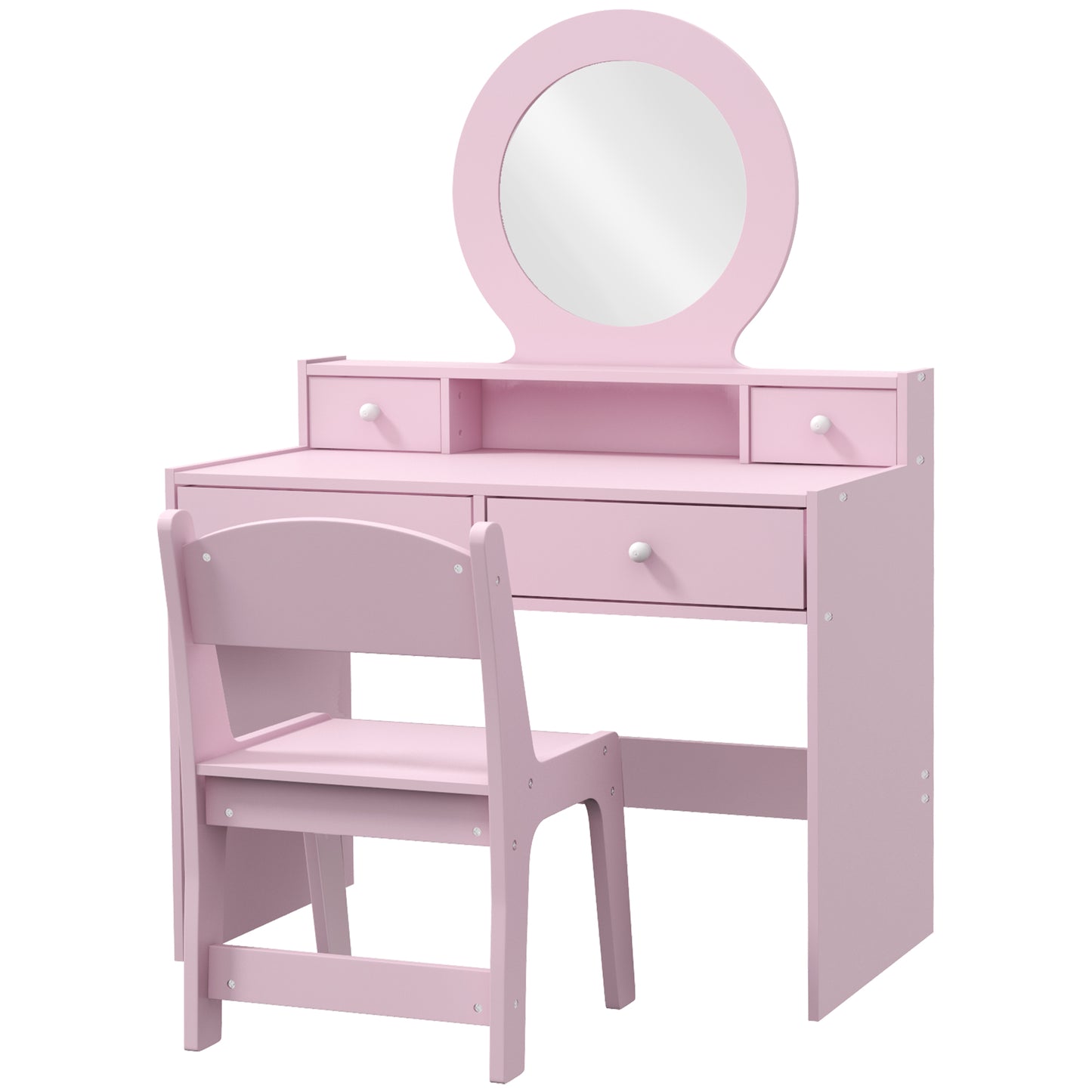 Qaba Kids Vanity Set, Dual-Use Dressing Table with Removable Tri-Folding Mirror and Drawer, for Ages 3-8, Pink