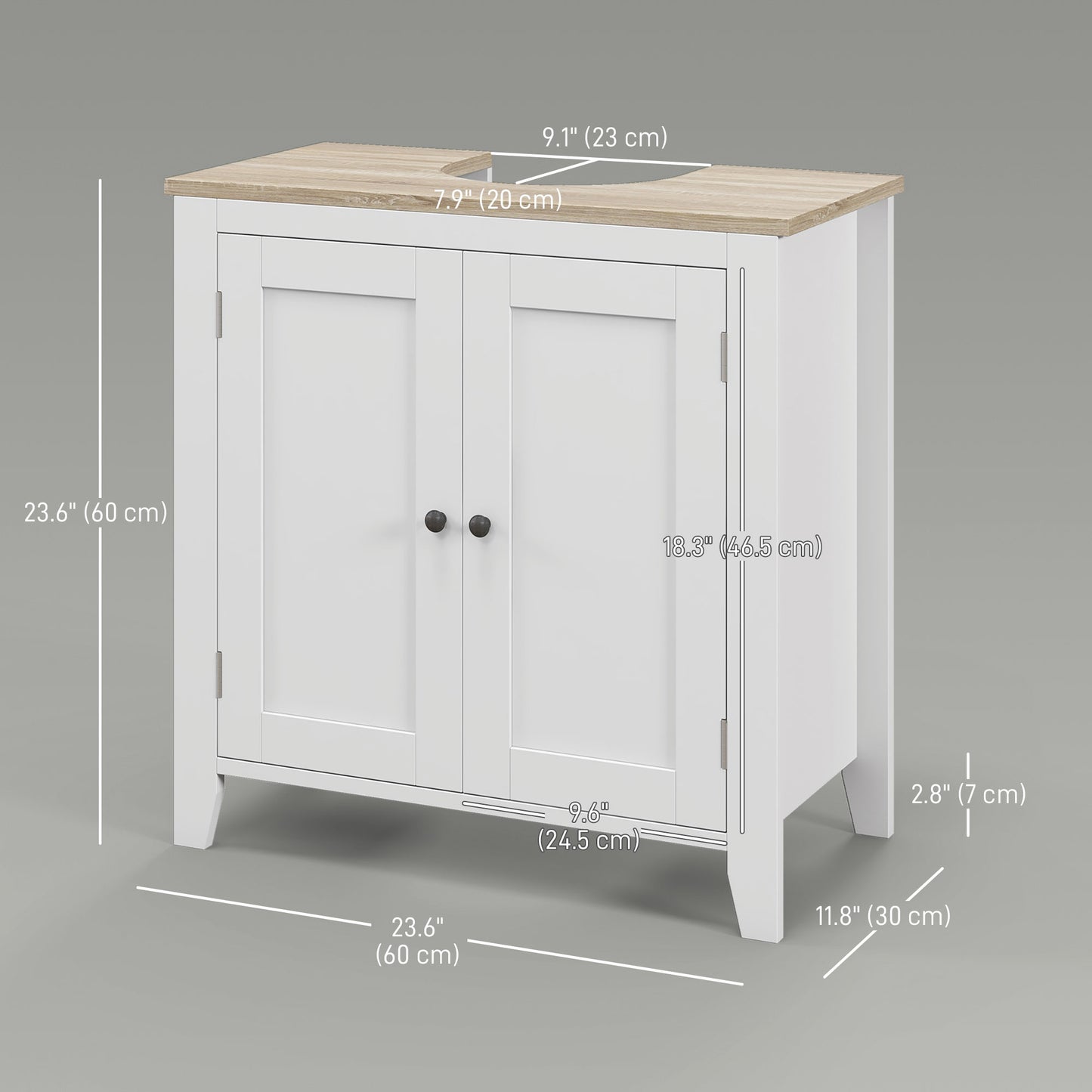 kleankin Bathroom Sink Vanity Unit, Under Sink Bathroom Cabinet with U-Shape Design and Adjustable Shelf, White