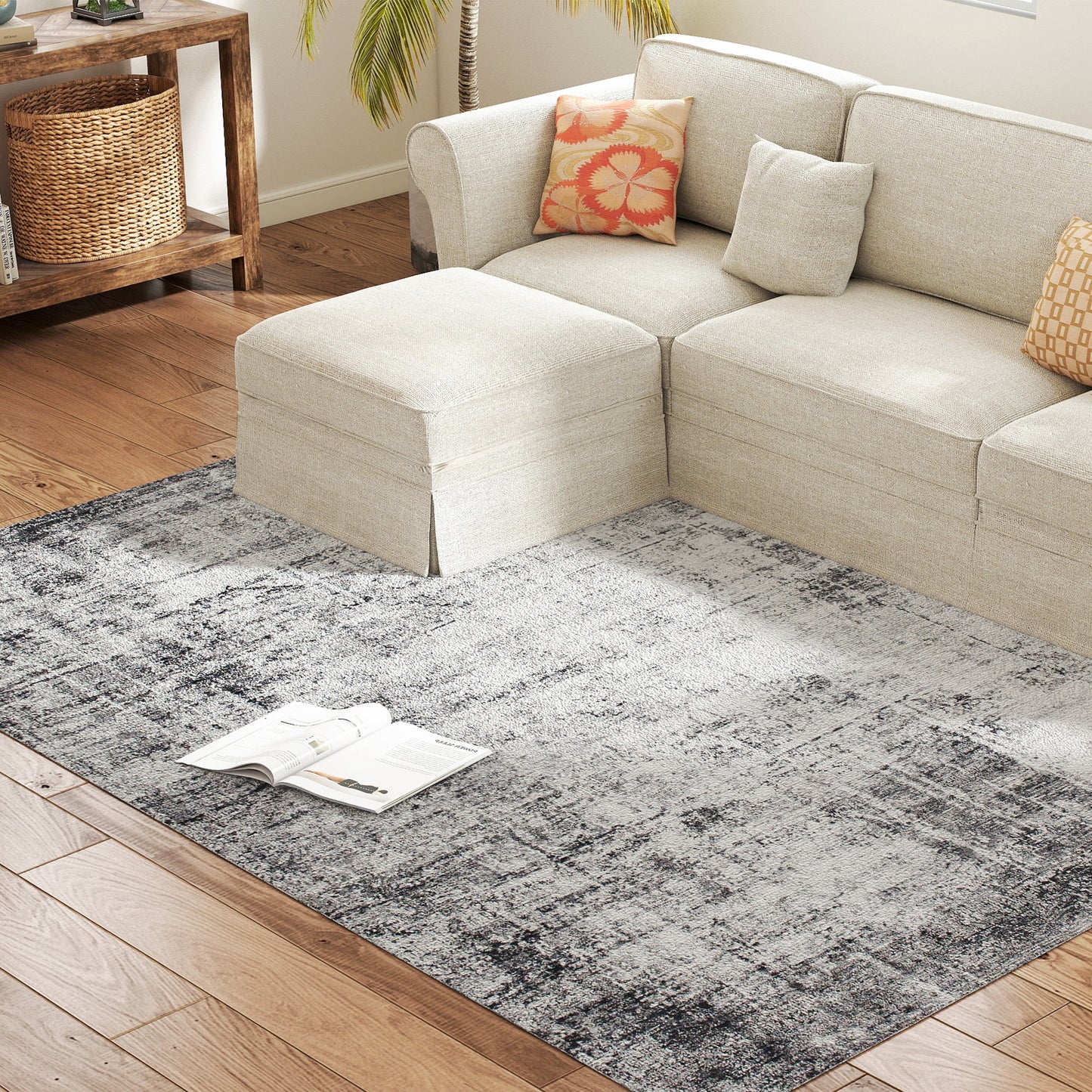 HOMCOM Area Rug for Living Room 9x12, Modern Abstract Machine Washable Rug, Non-Slip Carpet for Bedroom, Dining Room, Grey