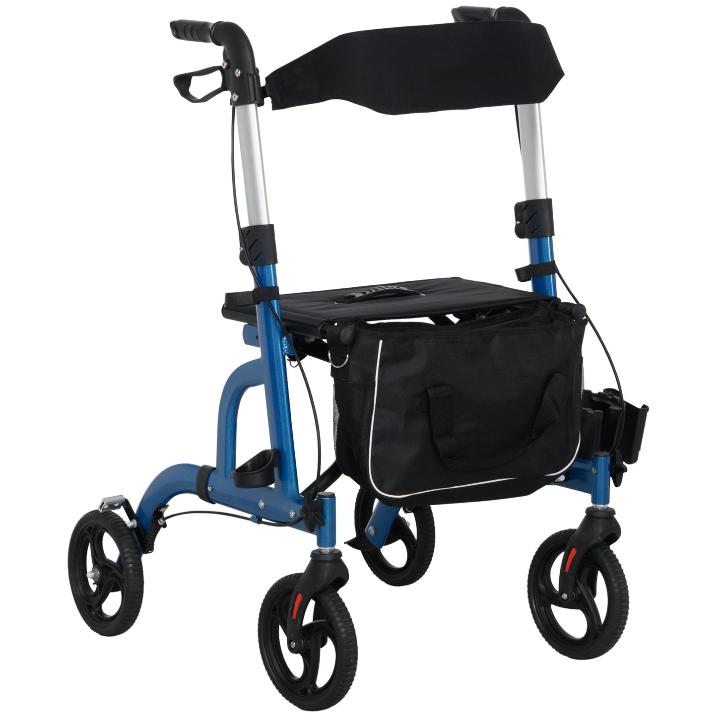 HOMCOM Rollator Walker for Seniors and Adults with 8'' Wheels, Padded Seat and Backrest, Storage Bag Blue