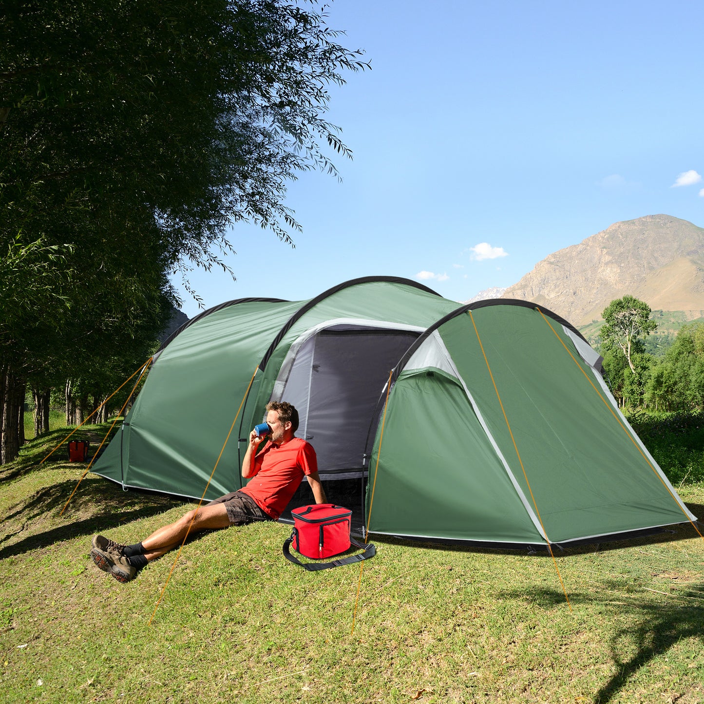 Outsunny Pop Up Camping Tent with Vestibule Waterproof Tent for 2-3 Person, Dark Green