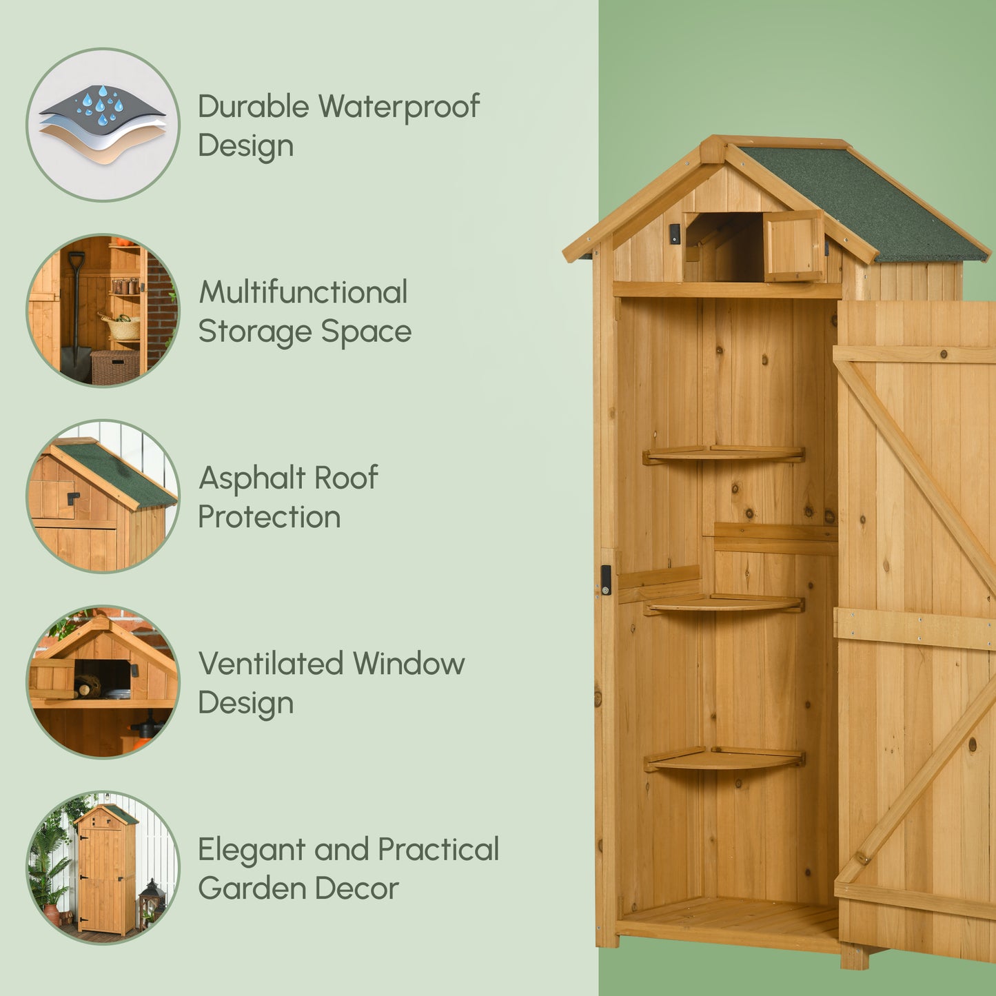 Outsunny 30" x 21" x 71" Garden Storage Shed, Outdoor Tool Utility Storage House with 3 Tier Shelves and Roof, Brown