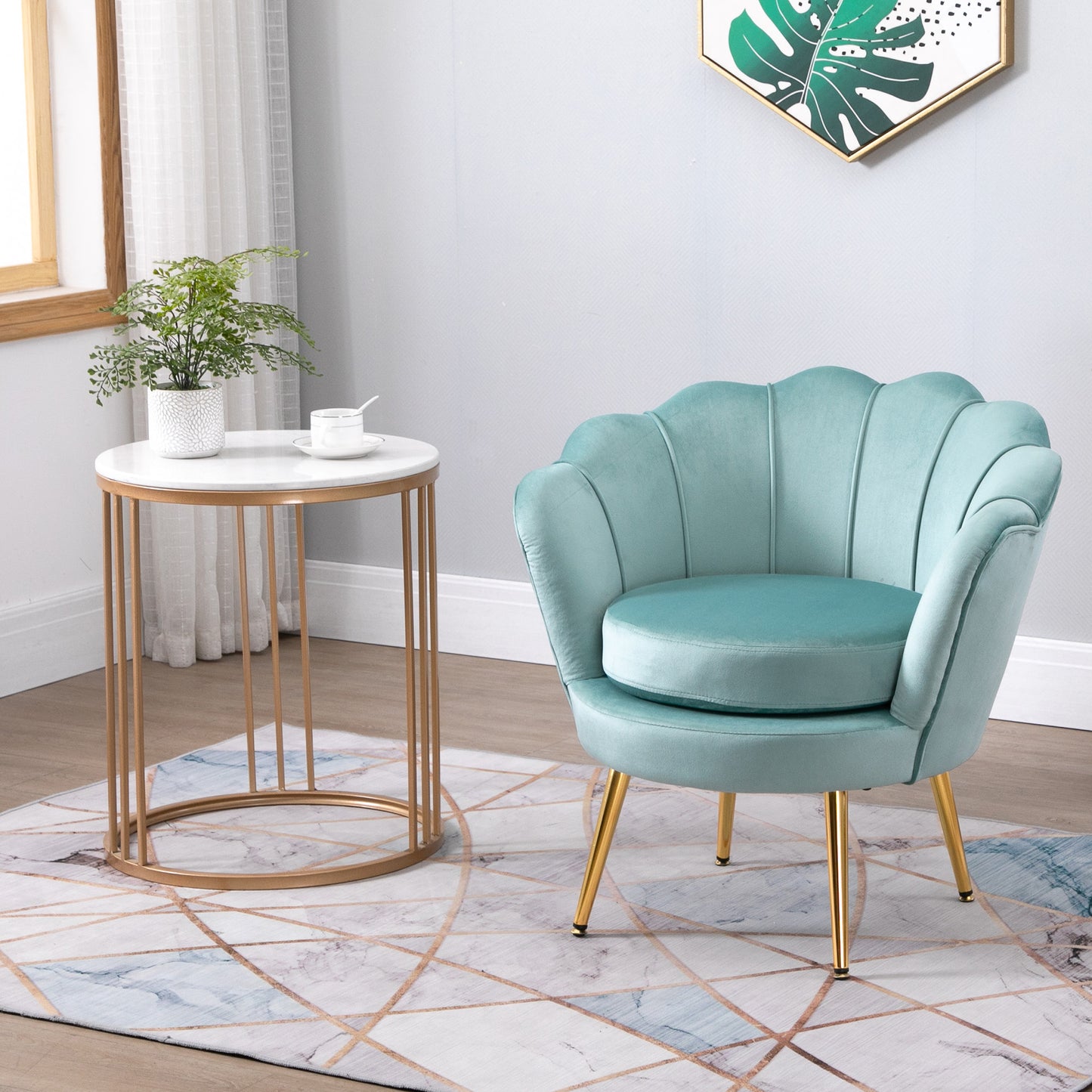 HOMCOM Modern Accent Chair, Velvet-Touch Fabric Leisure Club Chair with Gold Metal Legs for Bedroom, Blue