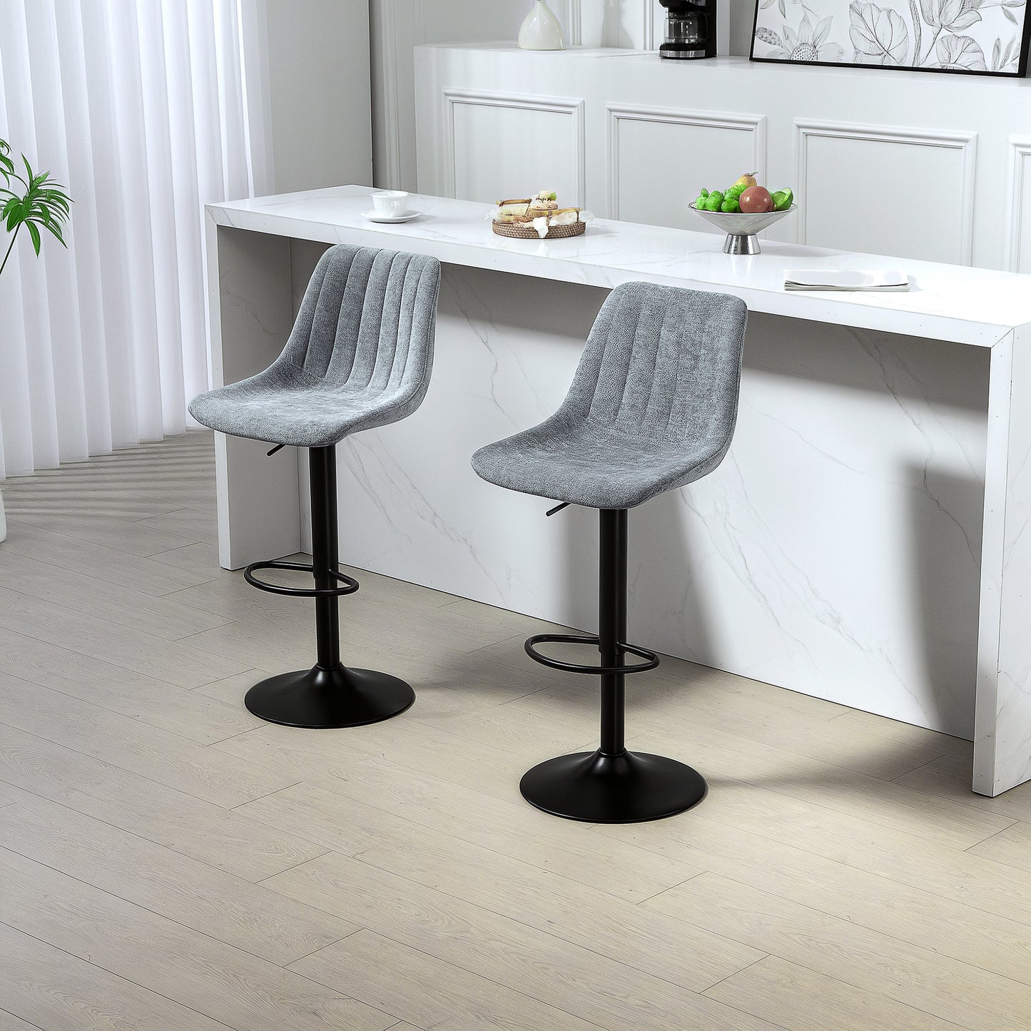 HOMCOM Adjustable Barstools Set of 2, Swivel Bar Stools with Back and Footrest for Kitchen Island Counter, Charcoal Grey