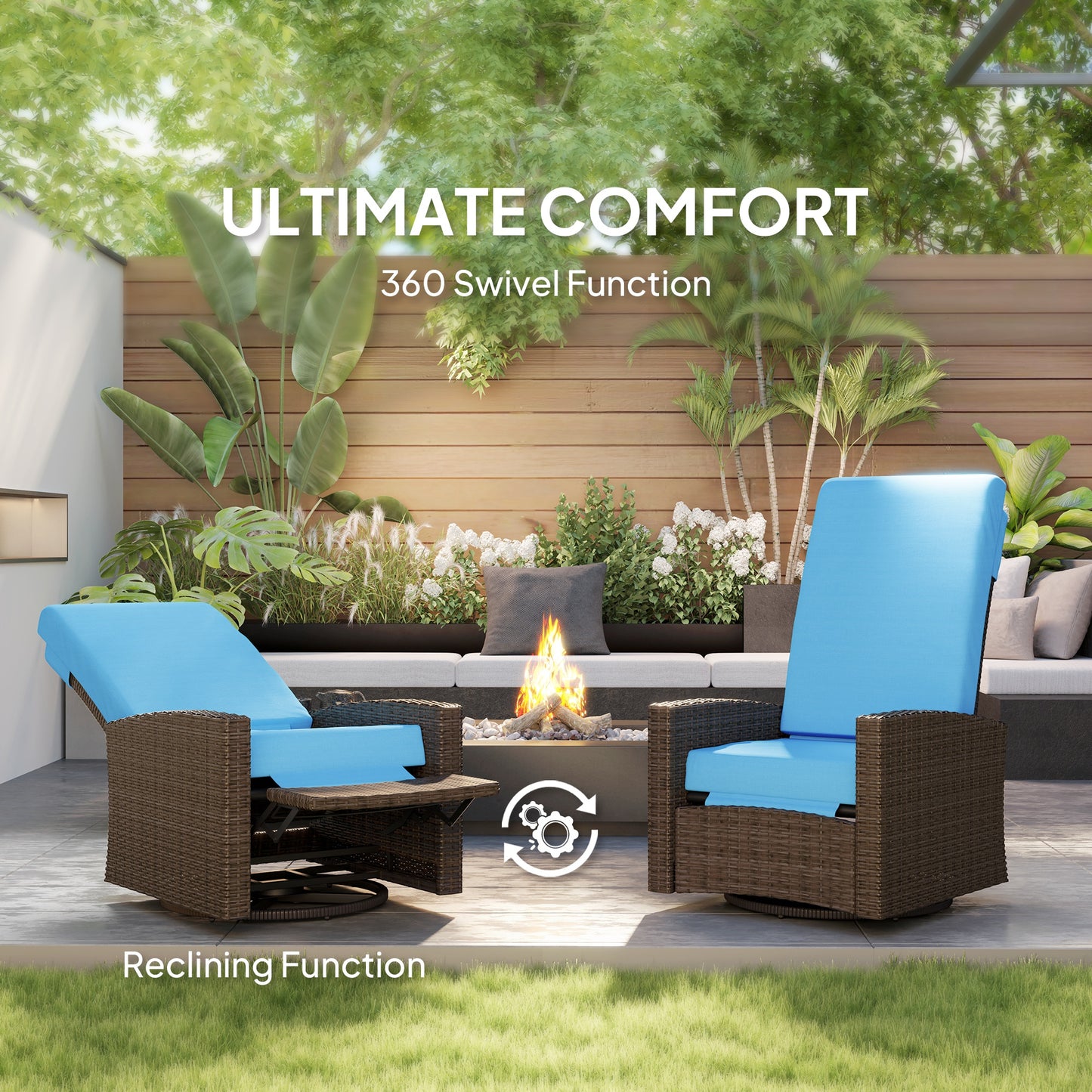 Outsunny Outdoor Rattan Wicker Lounge Chair with Footrest & Soft Cushion for Patio, Garden, Backyard, Sky Blue