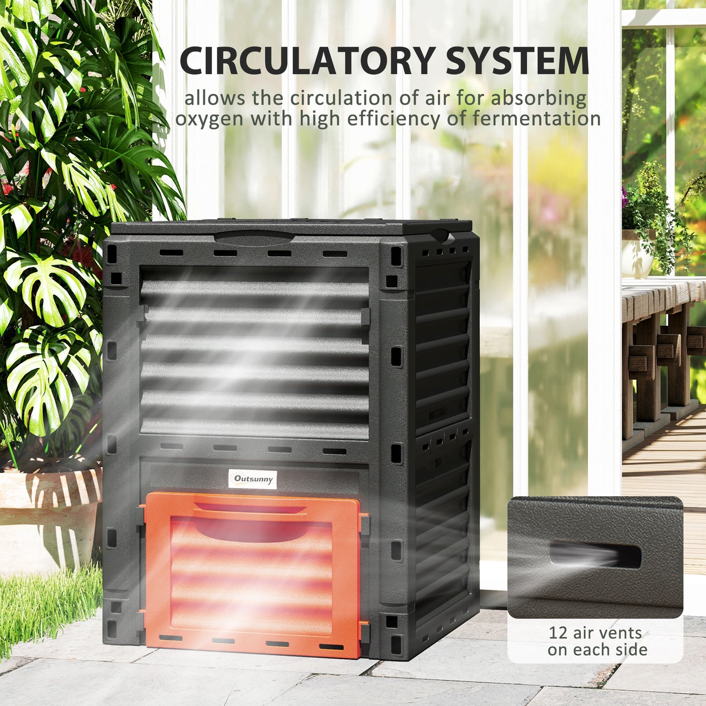 Outsunny Garden Compost Bin Large Outdoor Compost Container 80 Gallon Fast Creation of Fertile Soil Aerating Compost Box, Easy Assembly, Black