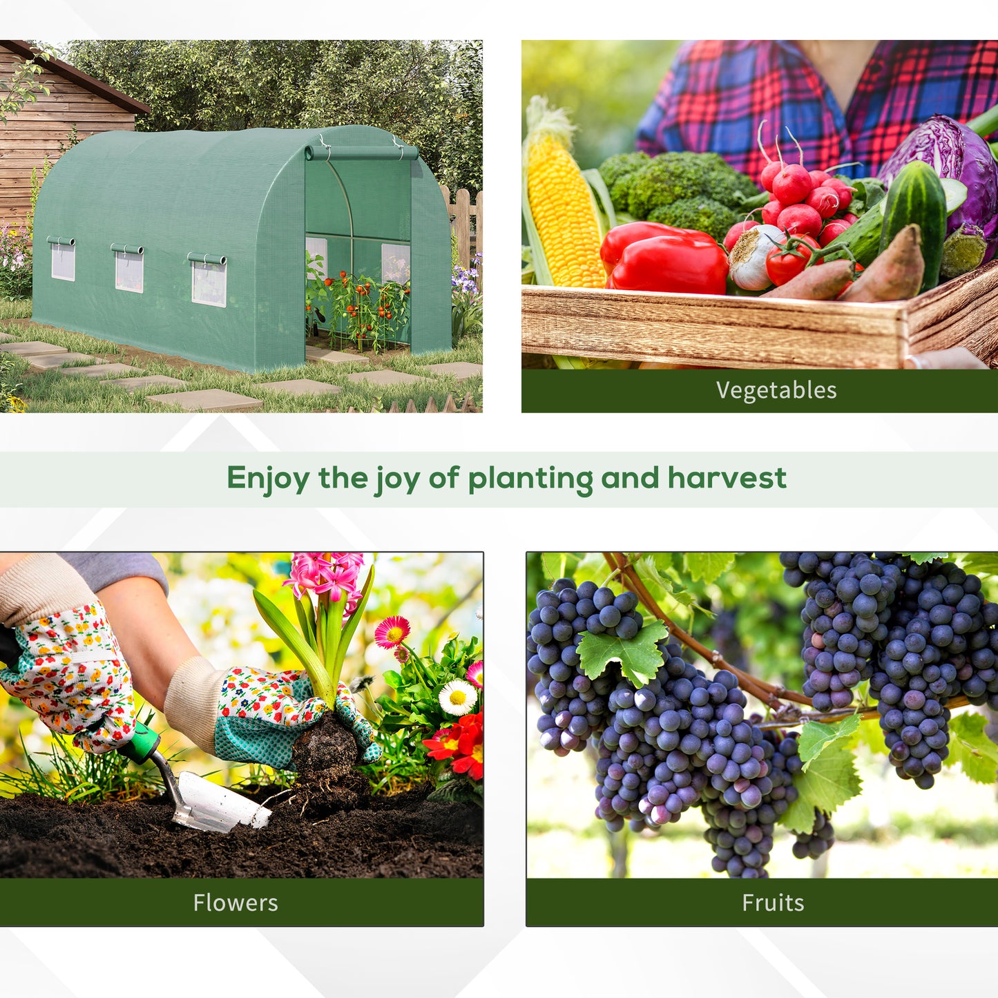 Outsunny 8'x6.6'x6.6' Heavy Duty Walk-in Greenhouse Garden Tunnel Hot House Outdoor Flower Vegetable Growth Warm House Roll Up Door, Windows, Steel