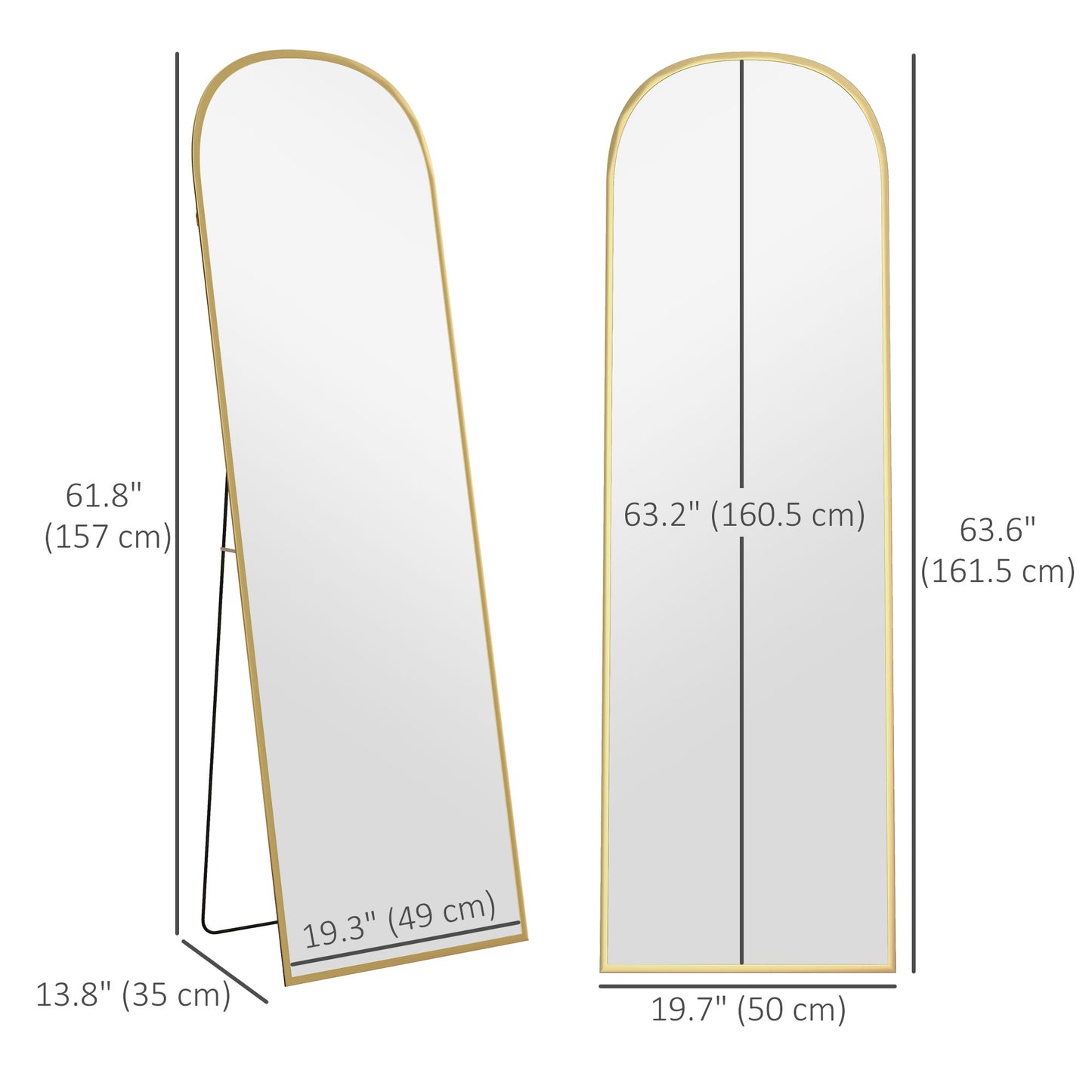 HOMCOM Arched Standing Mirror, 64" x 20" Full Length Mirror, Free Standing or Wall Mounted for Living Room, Bedroom, Black