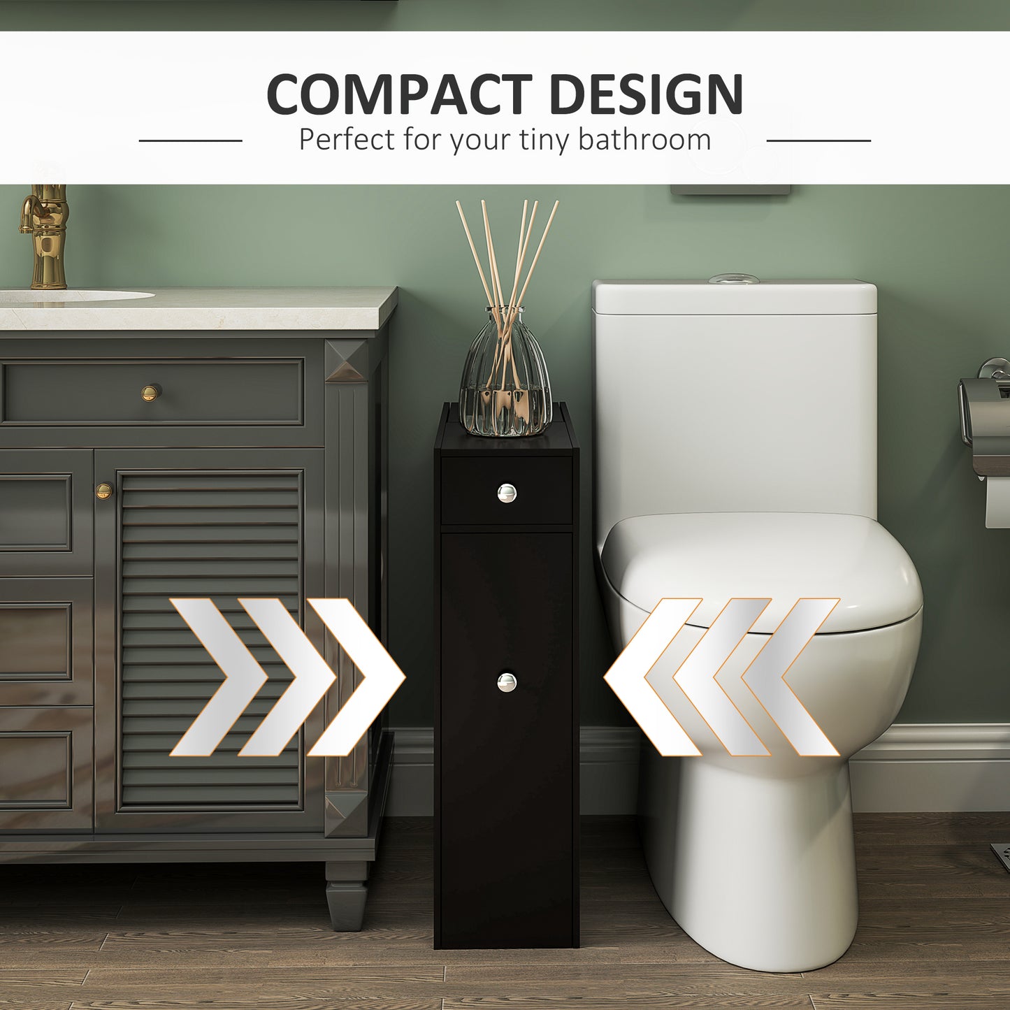 HOMCOM Space Saving Toilet Paper Cabinet, Narrow Bathroom Cabinet with Drawers and Hidden Storage, White