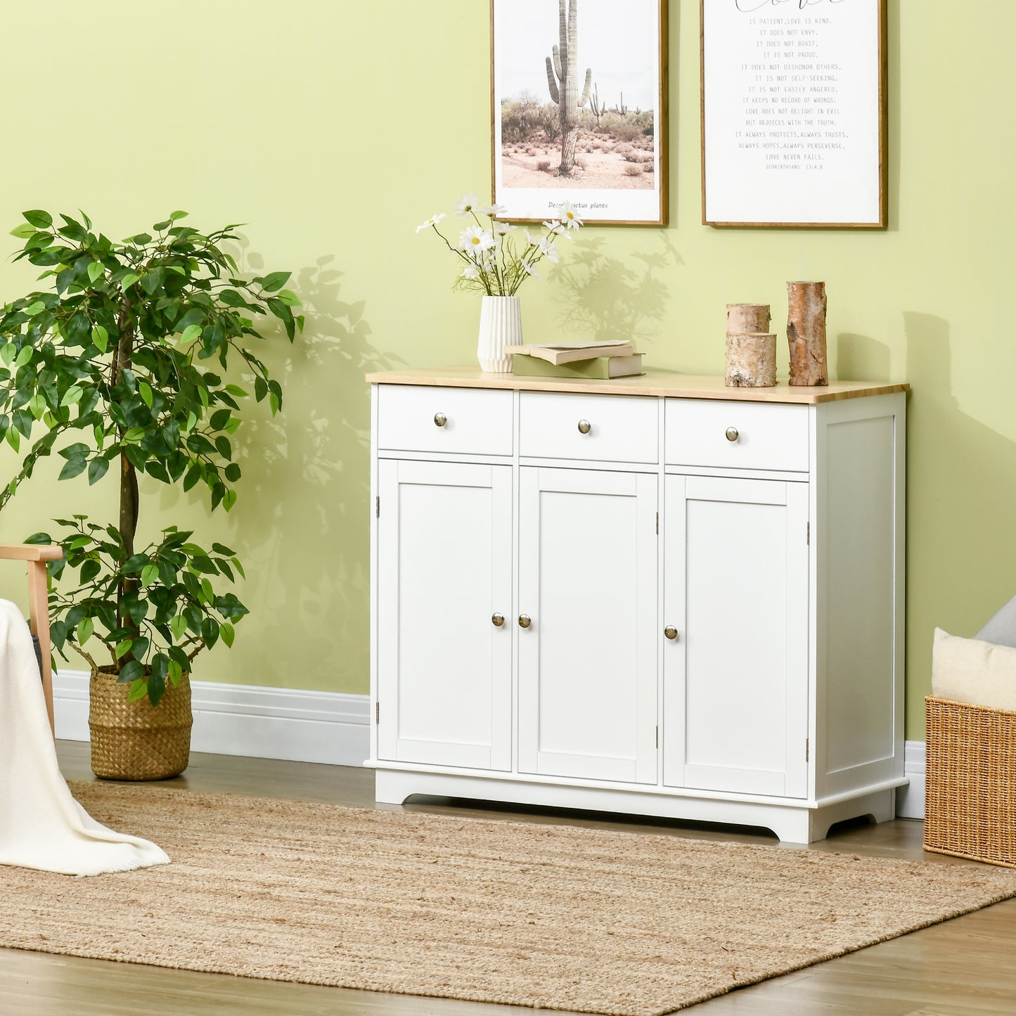 HOMCOM Modern Sideboard, Buffet Cabinet with Storage Cabinets, Drawers and Adjustable Shelves for Living Room, White