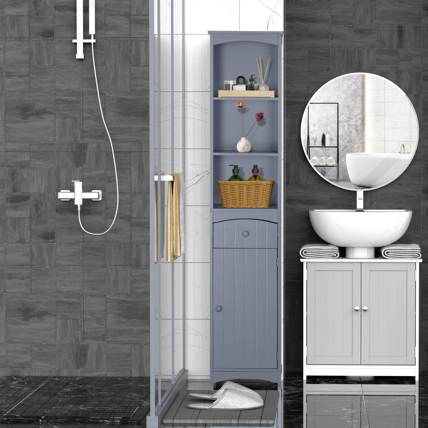 HOMCOM Tall Wooden Bathroom Cabinet Storage Organizer Kitchen Bedroom Decorative