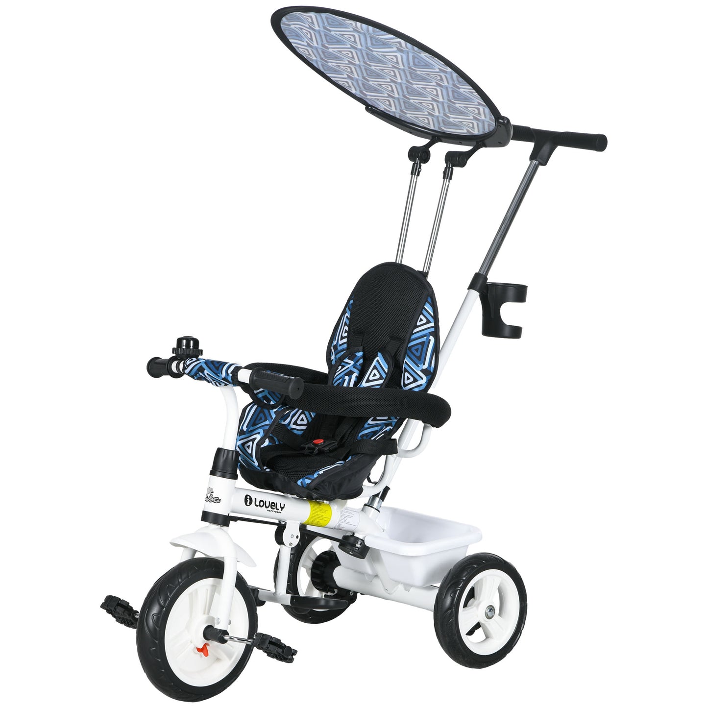 Qaba 6 in 1 Kids Tricycle with Removable Handlebar and Canopy, Navy Blue