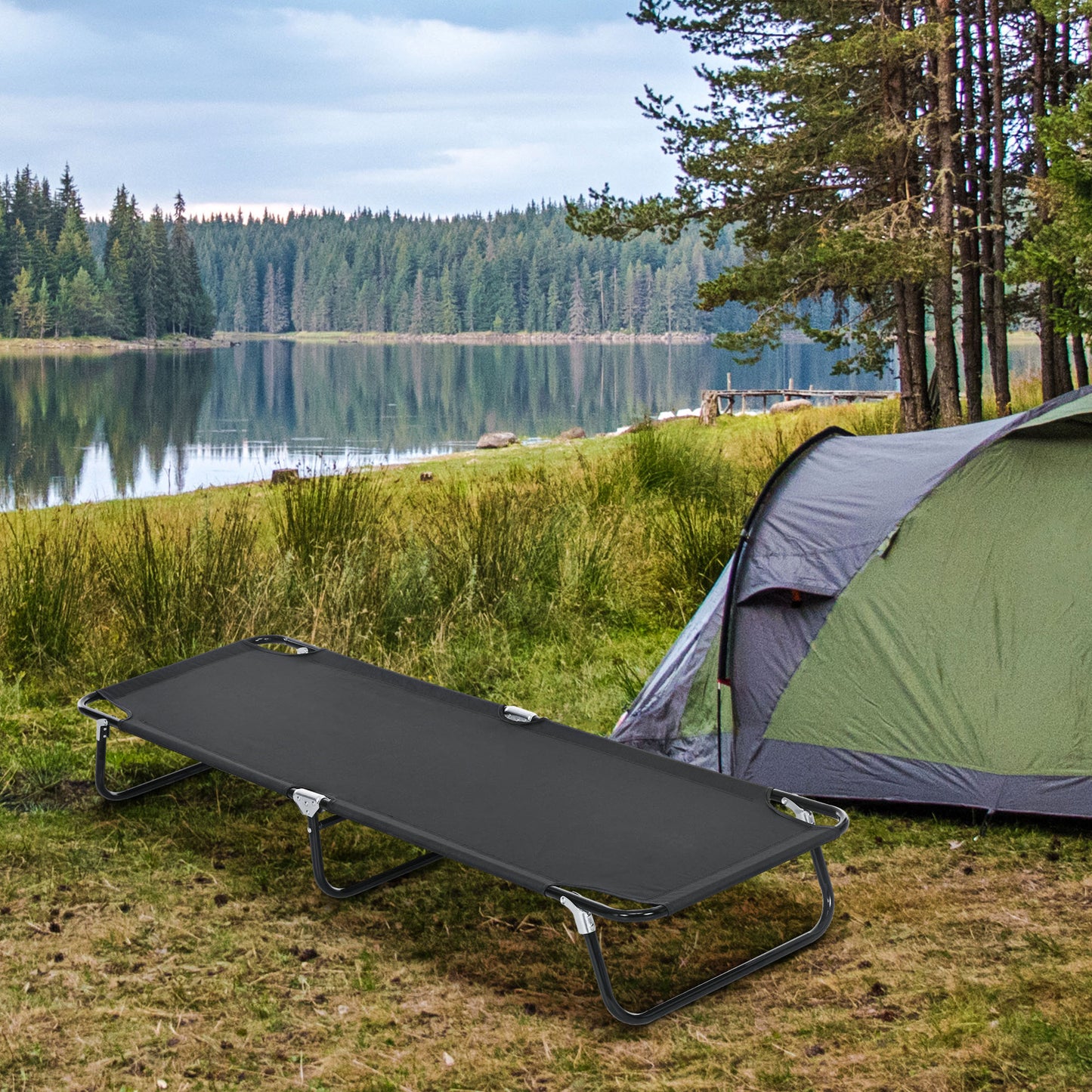 Outsunny Folding Camping Cot for Adults Portable Outdoor Sleeping Bed for Office Beach Home, Green