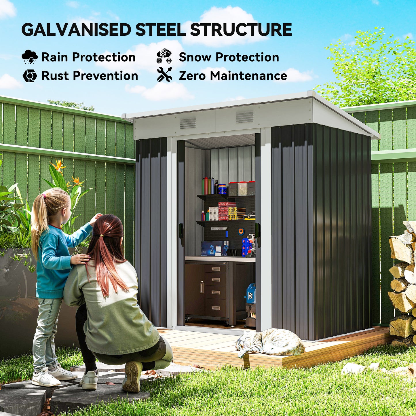 Outsunny 7' x 4' Outdoor Storage Shed, Metal Garden Tool Storage House Organizer with Lockable Sliding Doors and Vents for Backyard Patio Lawn, Charcoal Grey