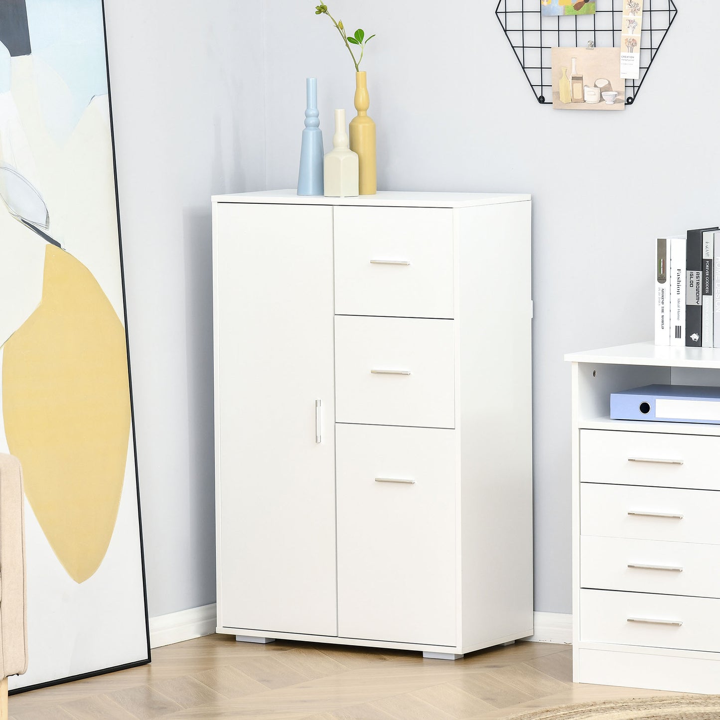 HOMCOM Storage Cabinet with 2 Drawers and 2 Cabinet Free Standing, Kitchen Cabinet Sideboard Buffet Table for Living Room, White