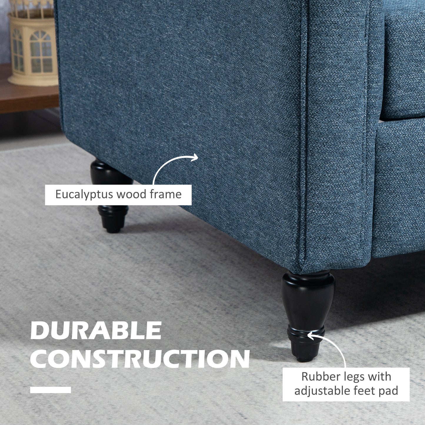 HOMCOM Vintage Loveseat, Upholstered Love Seat Furniture, Chenille-feel Fabric 2 Seater Sofa Couch with Rolled Arms, Gourd-Shaped Rubber Wood Legs for Living Room, Dark Grey