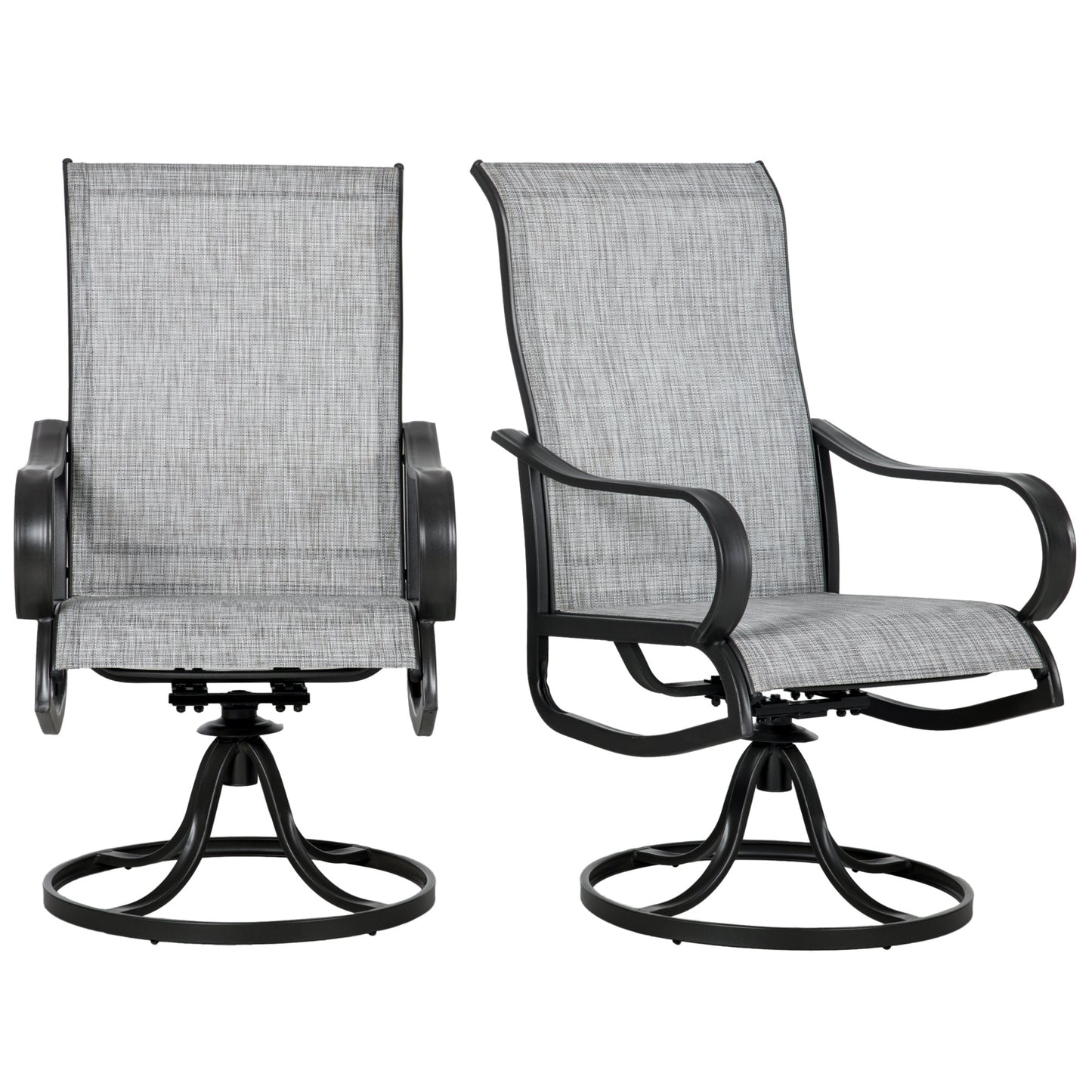 Outsunny 2-Piece Swivel Patio Dining Chairs, 360° Swivel Rocking Outdoor Chairs with Curved Armrests, Breathable Mesh Seat & S Shape Backrest for Yard, Lawn, Porch, Brown
