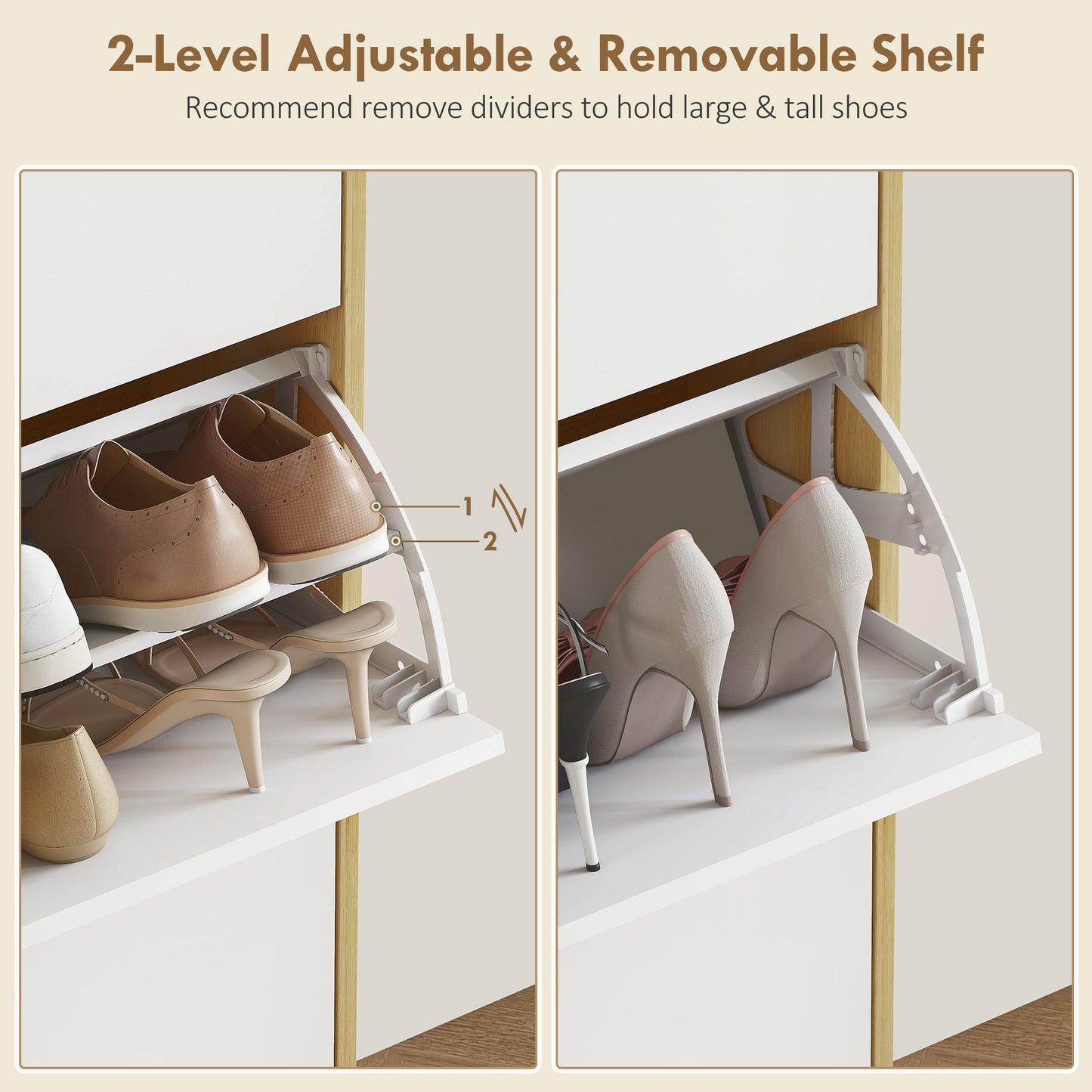 HOMCOM Narrow Shoe Cabinet, High Gloss Shoe Storage Cabinet with 4 Flip Drawers and Adjustable Shelves, Holds 20 Pairs, White