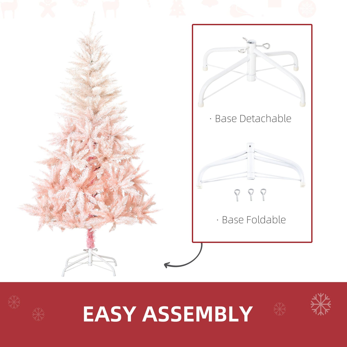 HOMCOM 6ft Artificial Christmas Tree Home Decoration Automatic Open White and Pink