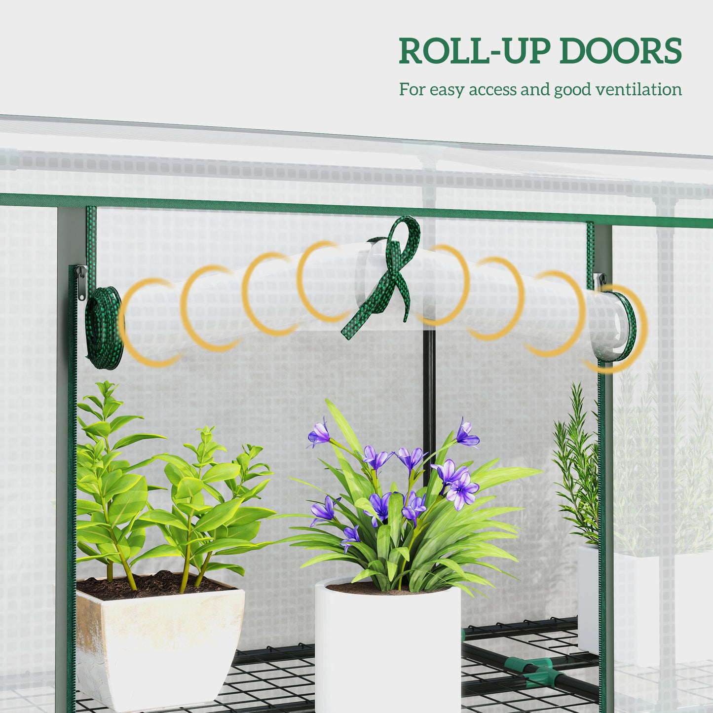 Outsunny Lean-to Greenhouse with 3 Tier Shelves, Mini Greenhouse with 3 Roll-Up Doors for Indoor Outdoor, Green