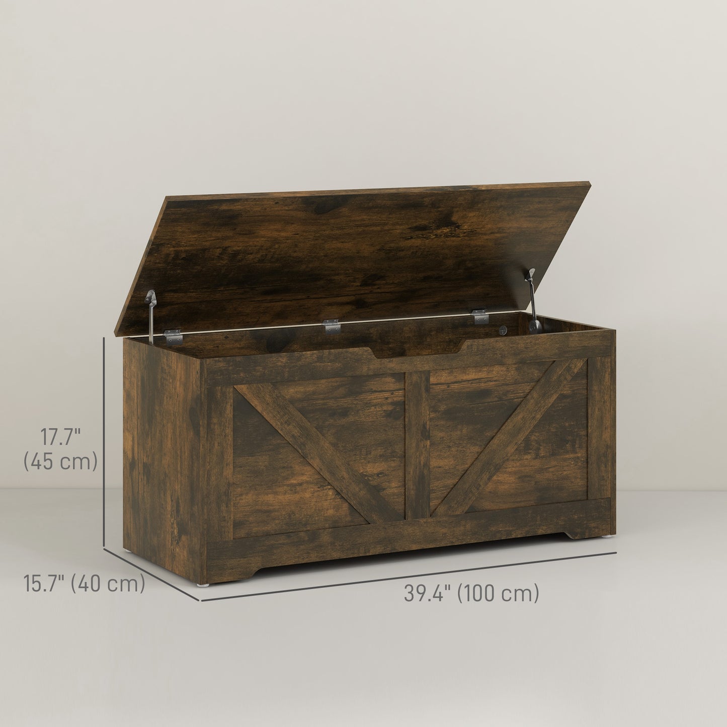 HOMCOM 39.4 Inches Storage Chest, Storage Trunk with 2 Safety Hinges, Wooden Box for Living Room, Black Wood Grain