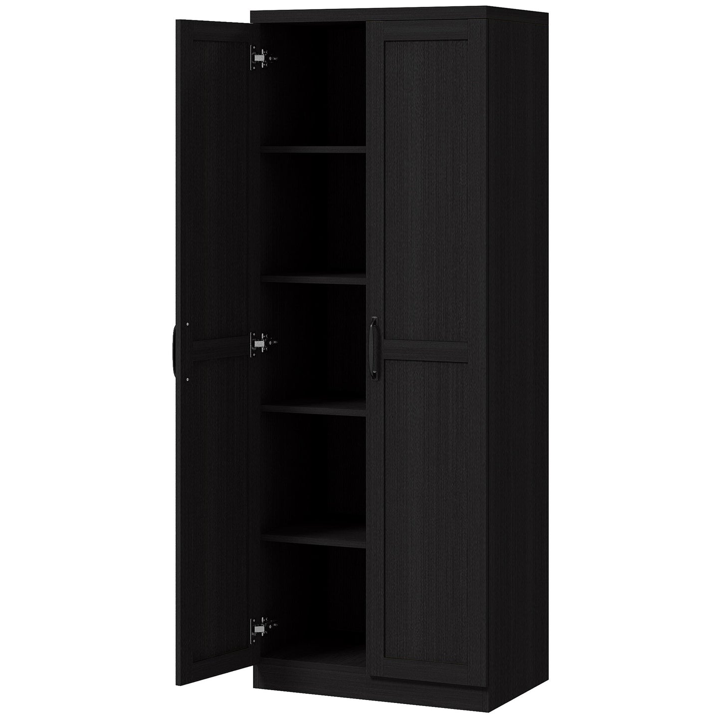 HOMCOM 63" Kitchen Storage Cabinet, 5-tier Pantry Cabinet with Doors and Adjustable Shelves for Dining Room, Distressed White