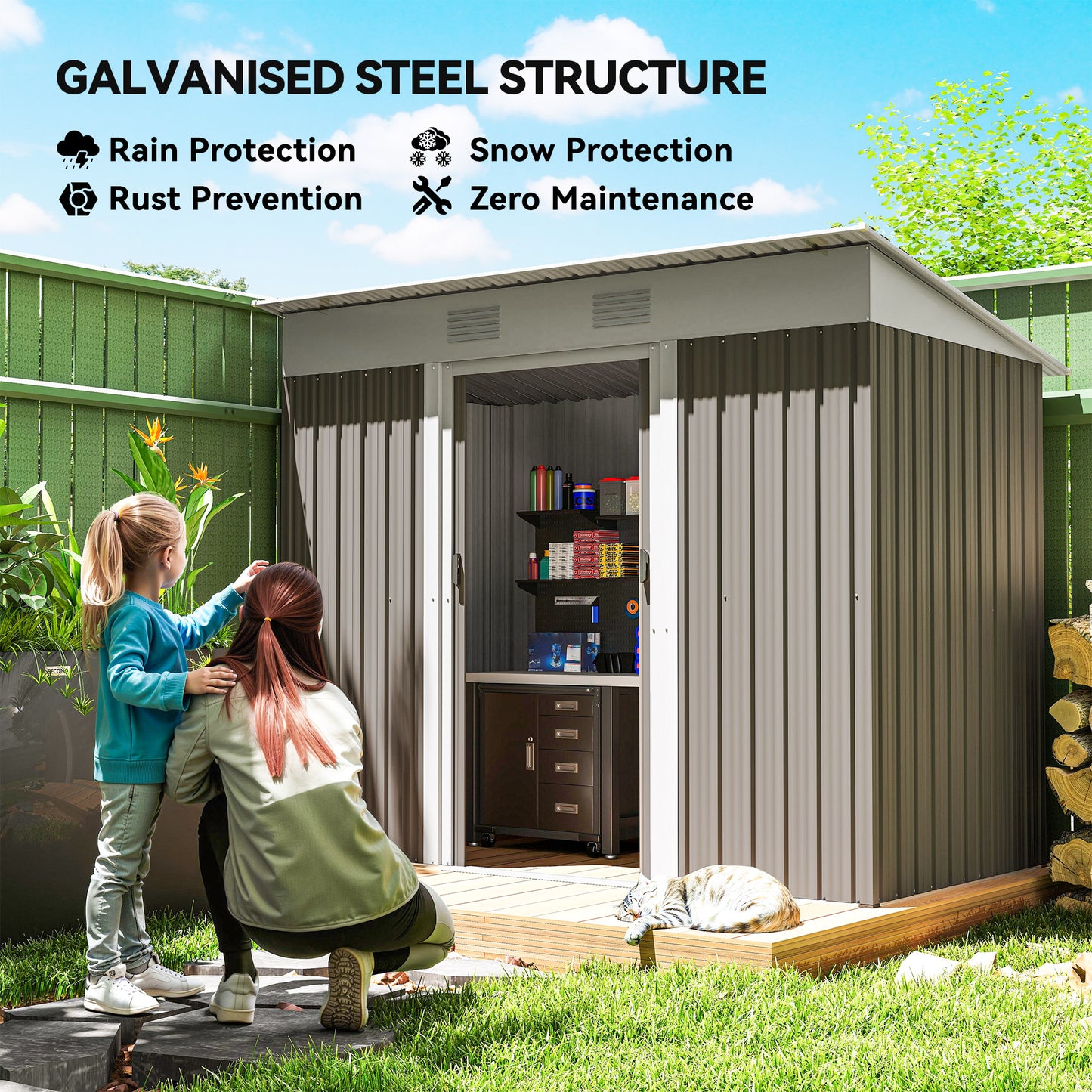 Outsunny 7' x 4' Outdoor Storage Shed, Metal Garden Tool Storage House Organizer with Lockable Sliding Doors and Vents for Backyard Patio Lawn, Charcoal Grey