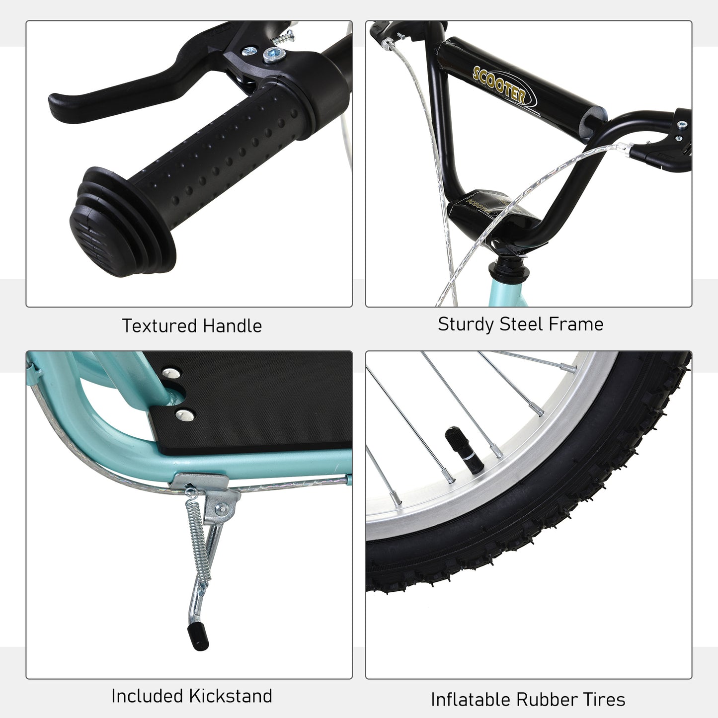 Aosom Kids Kick Scooter for 5+ Year Old, Kids Ride on Toy w/ 16'' Inflatable Wheel Dual Brakes, Black