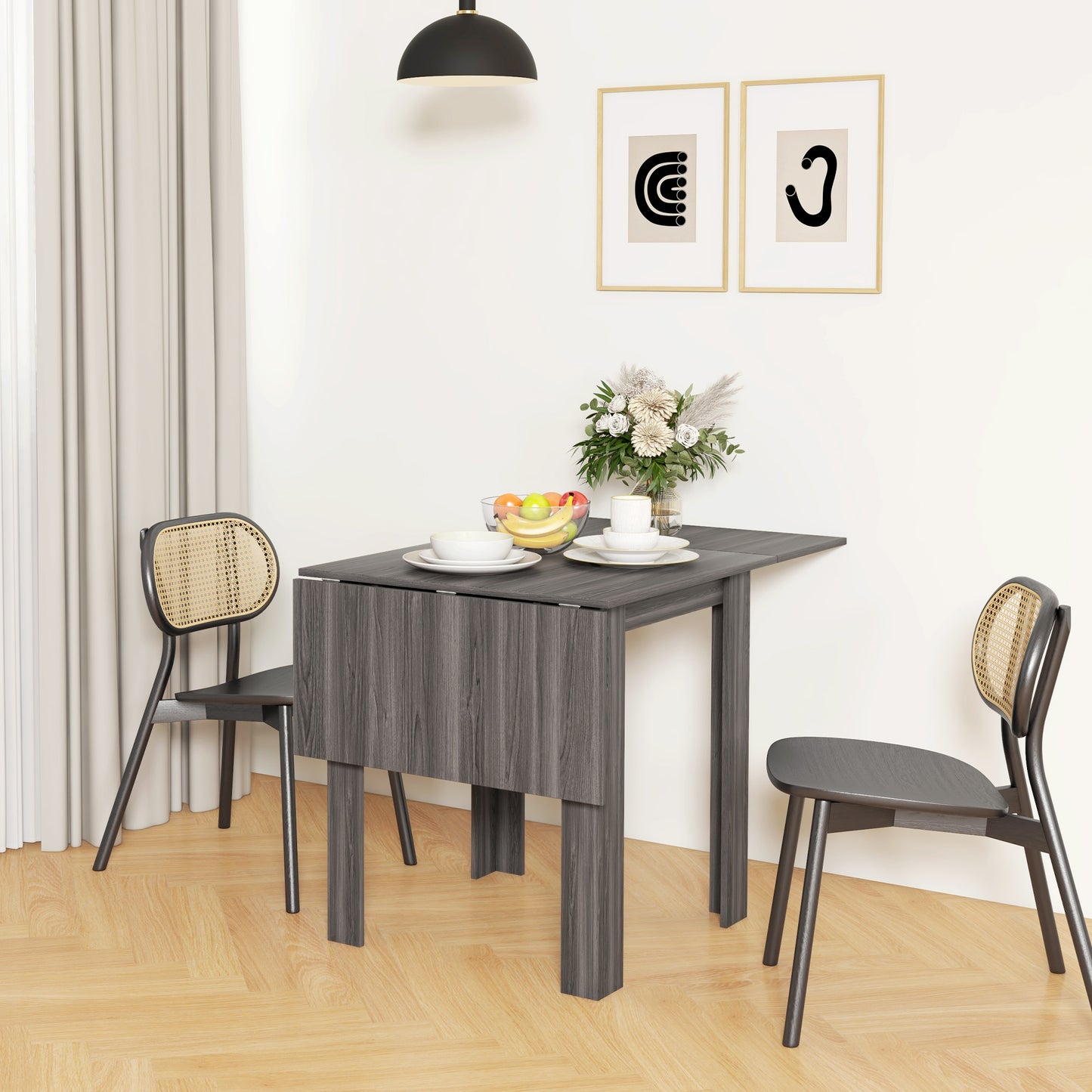 HOMCOM Folding Dining Table, Extendable Kitchen Table for Small Space, Drop Leaf Table for 2-4 People, Grey